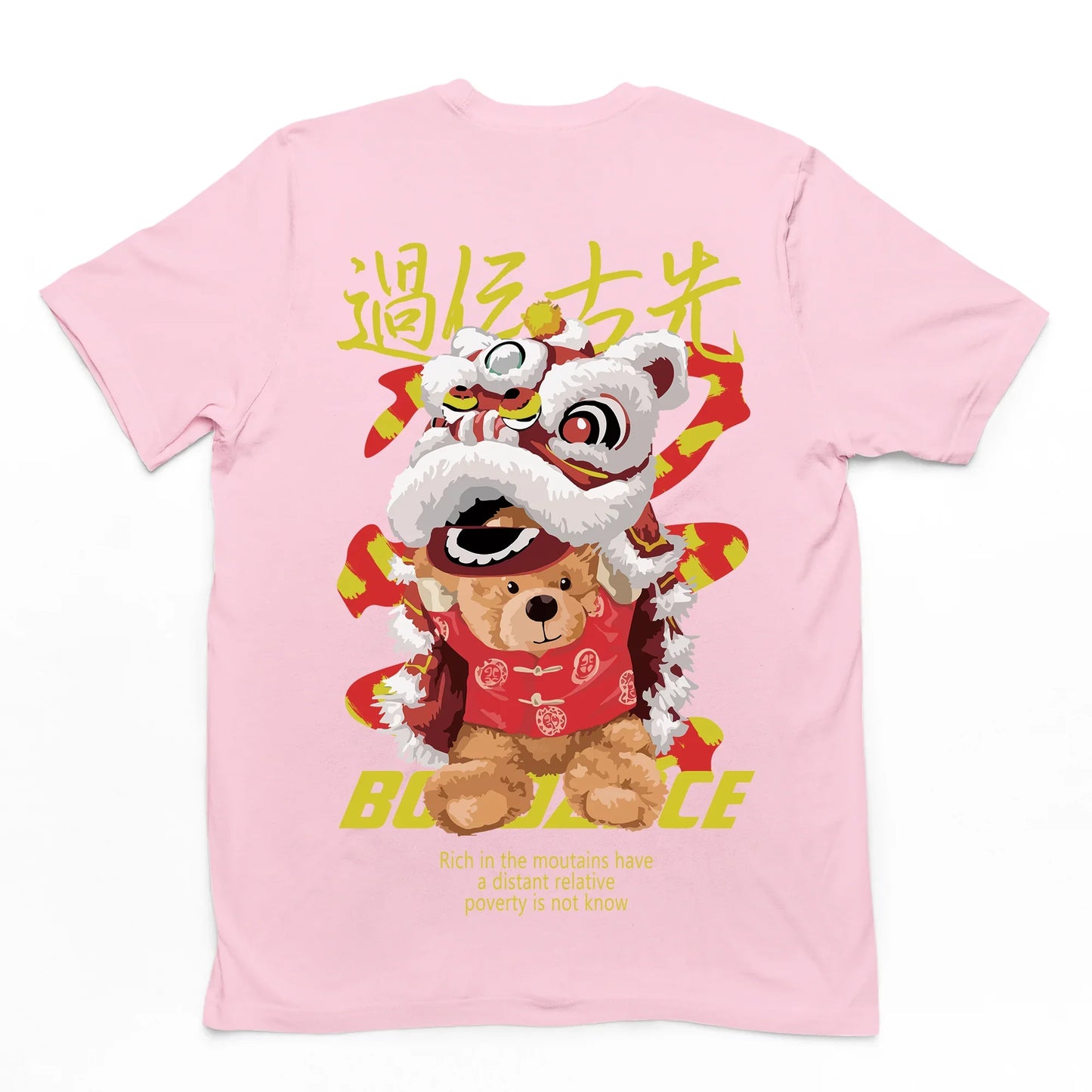 camiseta basica rosa bebê estampa de ursinho asiático -Rosa Bebê