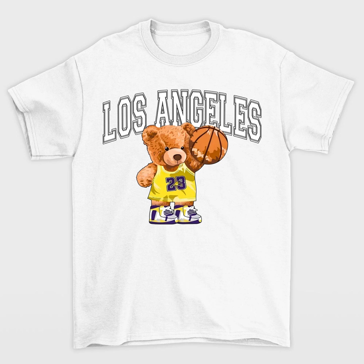 Camiseta Básica branca Feminina Los Angeles Ursinho Basketball - Branco