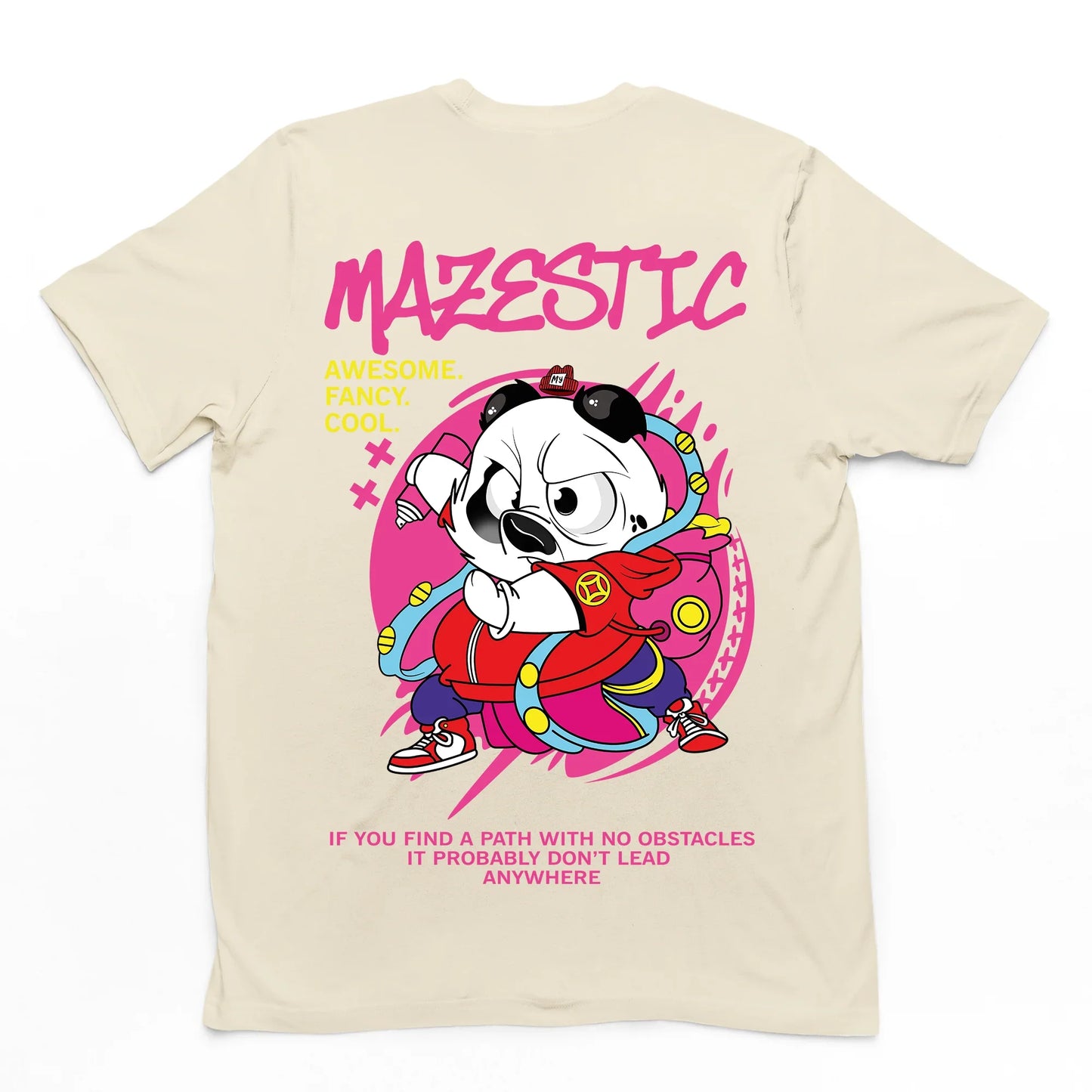 Camiseta pérola off white Básica Com Estampa Panda Pixador - Pérola