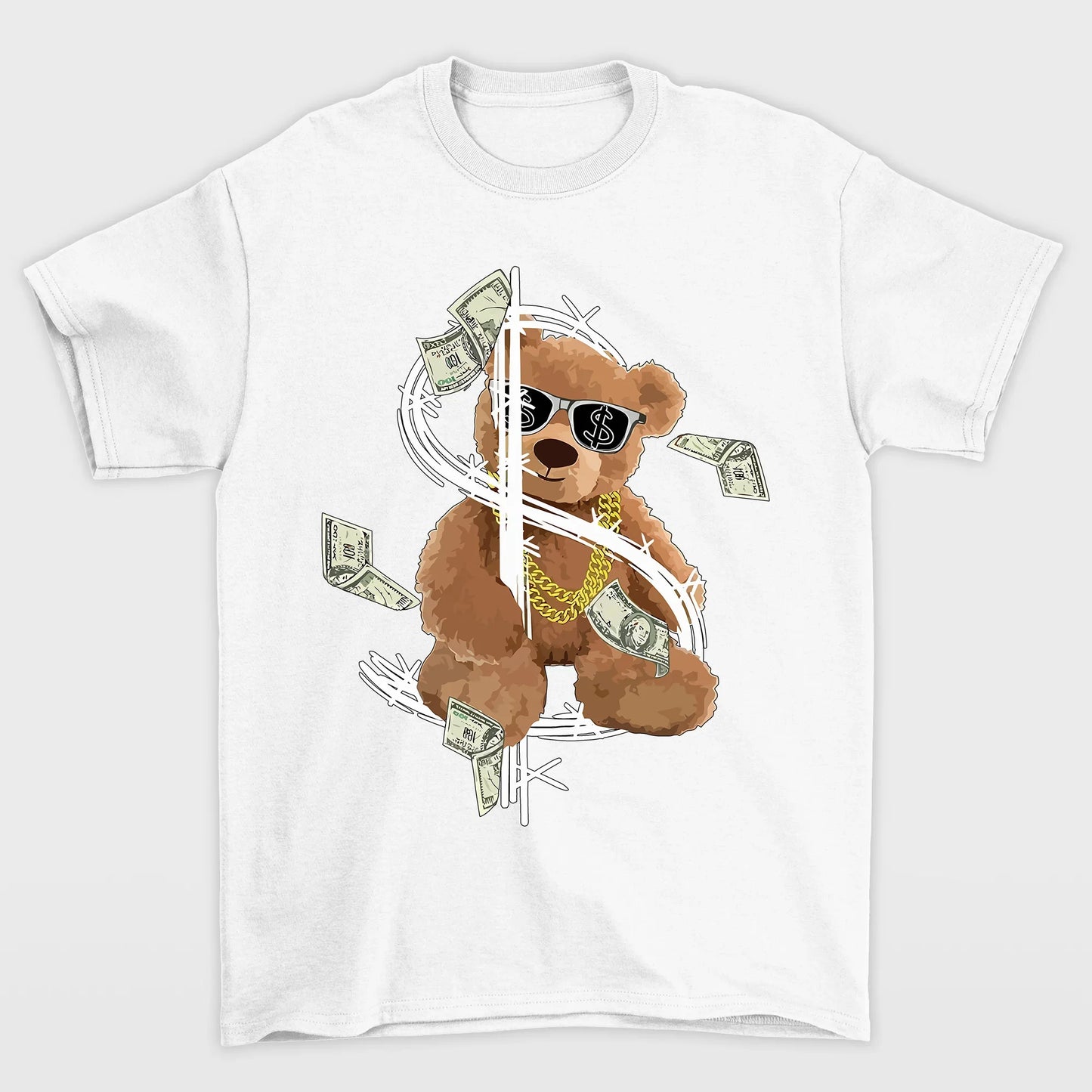 Camiseta Básica Com Estampa Ursinho Dinheiro - branca