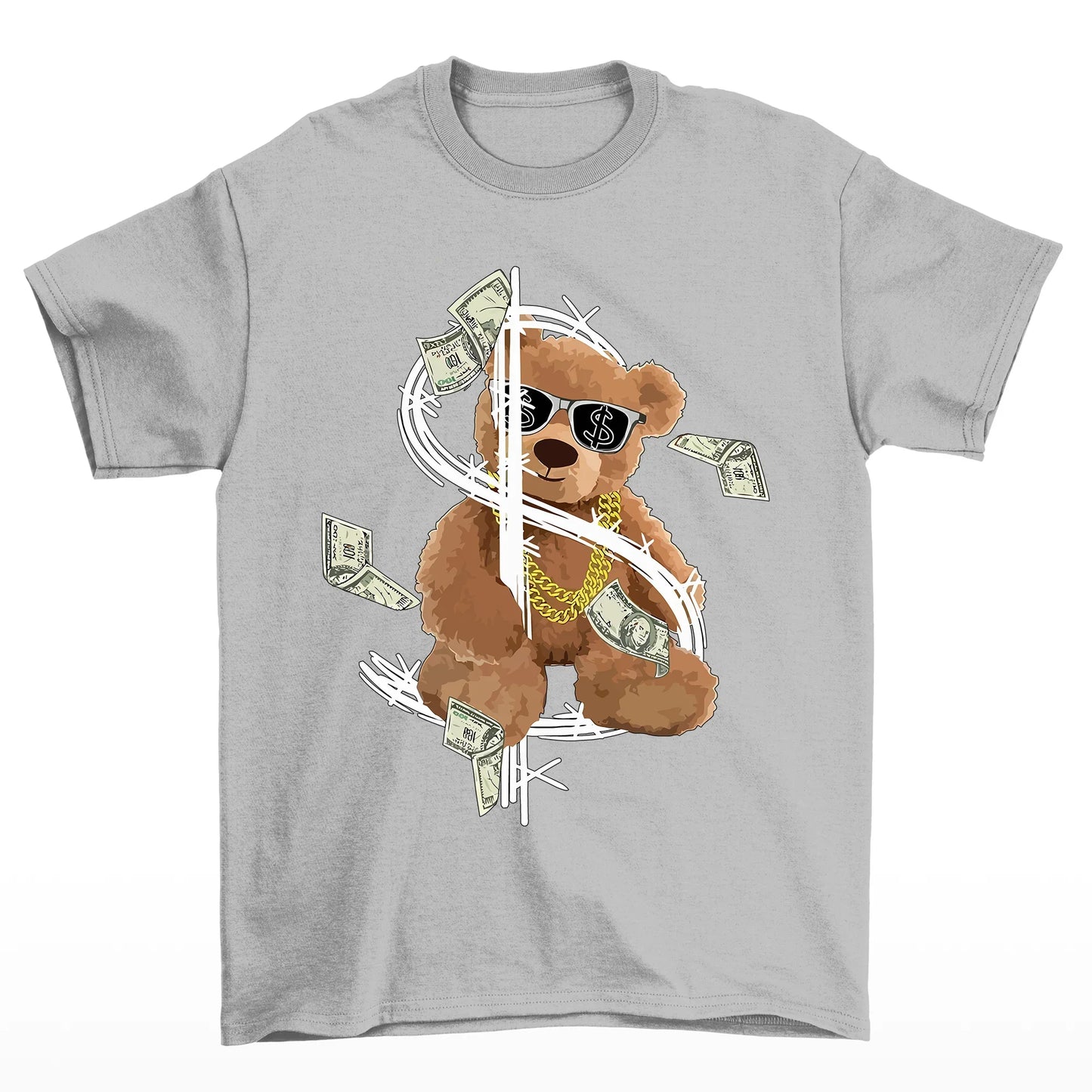 Camiseta Básica Com Estampa Ursinho Dinheiro - cinza