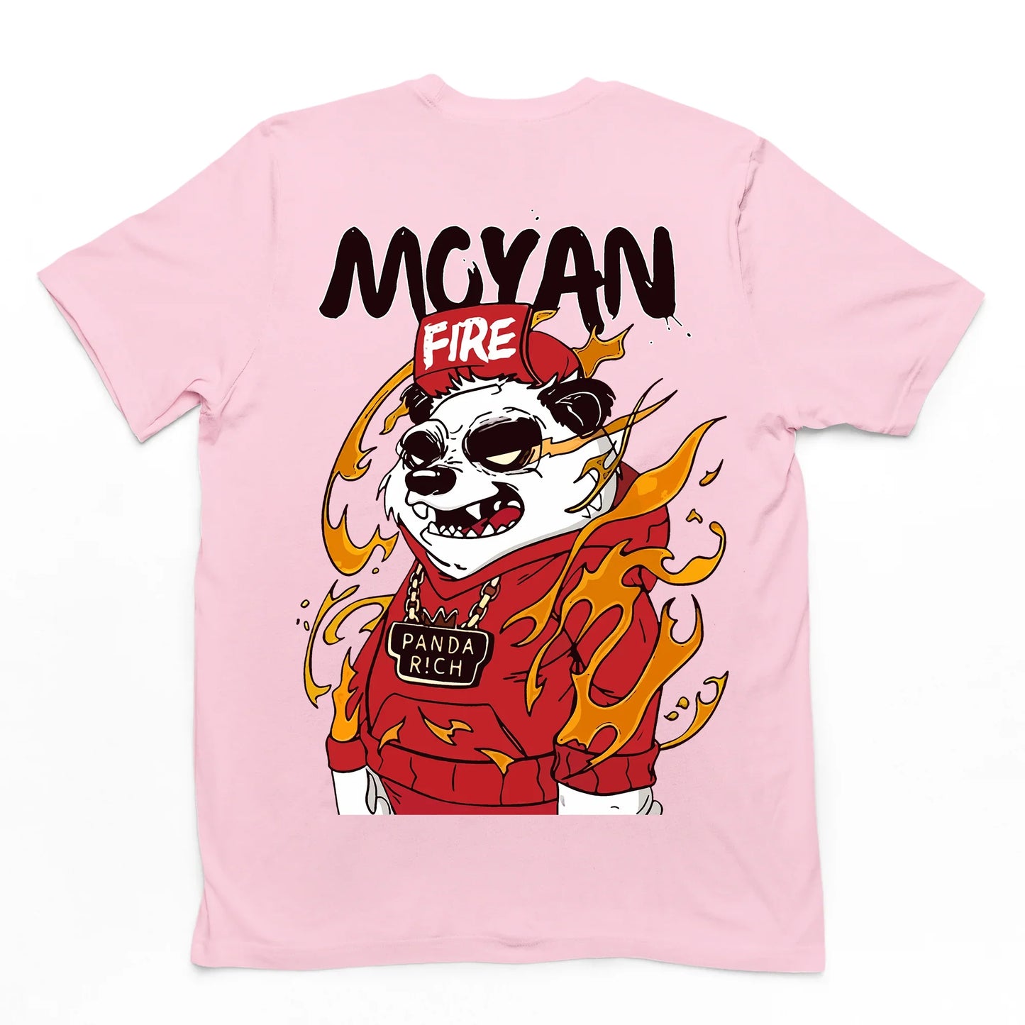 Camiseta rosa Básica Com Estampa Panda Pegando Fogo - Rosa Bebê