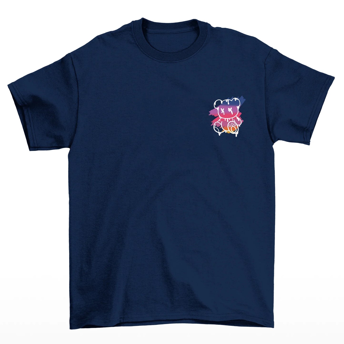 Camiseta Básica Unissex Azul Marinho Com Estampa Ursinho Sentado Paisagem - Azul Marinho