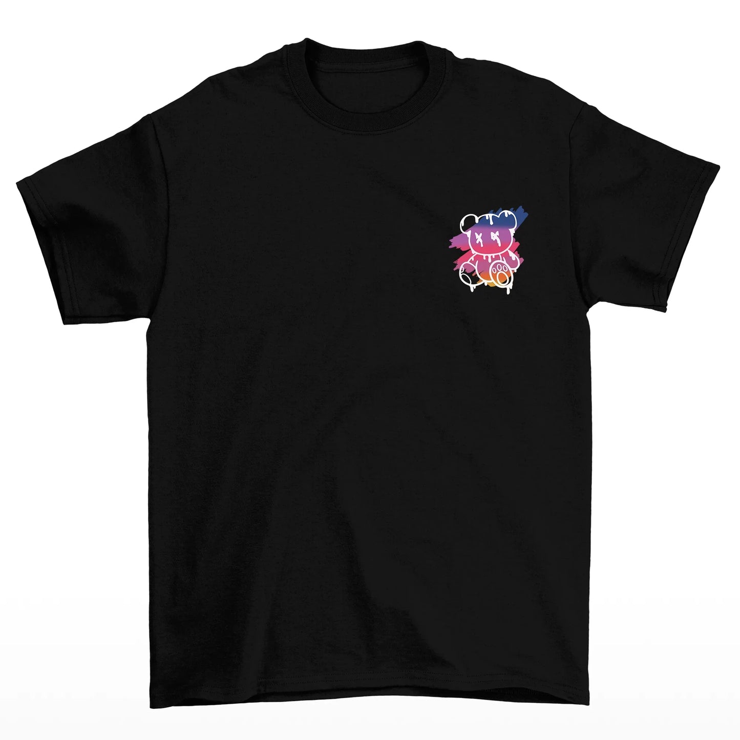 Camiseta Básica Unissex Preto Com Estampa Ursinho Sentado PAisagem - preto