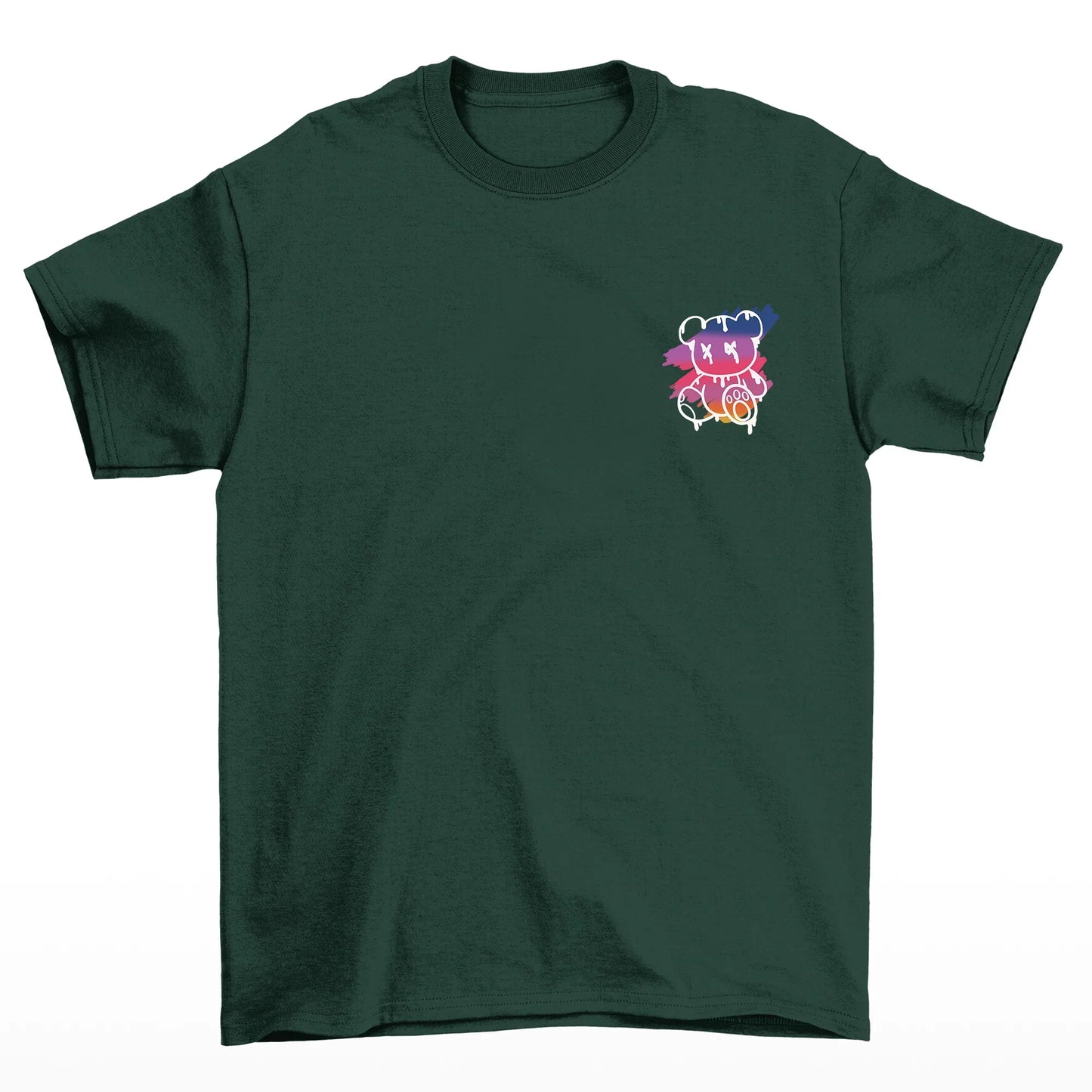 Camiseta Básica Unissex Verde Com Estampa Ursinho Sentado Paisagem - Verde