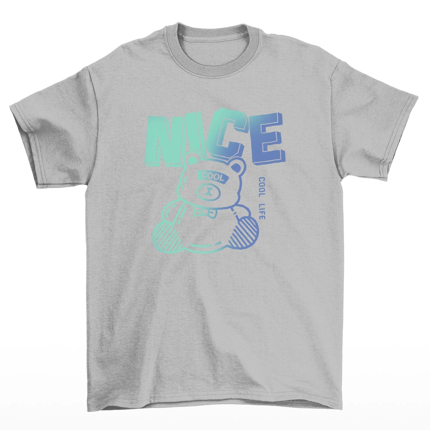 Camiseta Básica cinza Unissex Com Estampa Urso De Pelúcia - Cinza