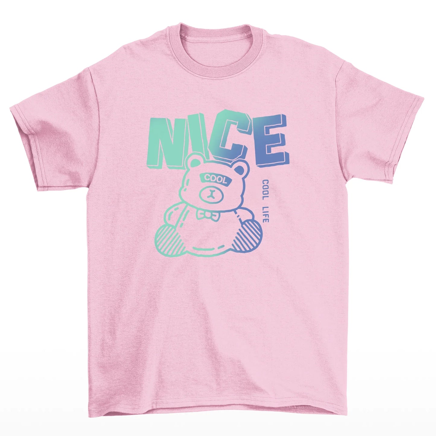 Camiseta Básica rosa bebê Unissex Com Estampa Urso De Pelúcia - Rosa Bebê