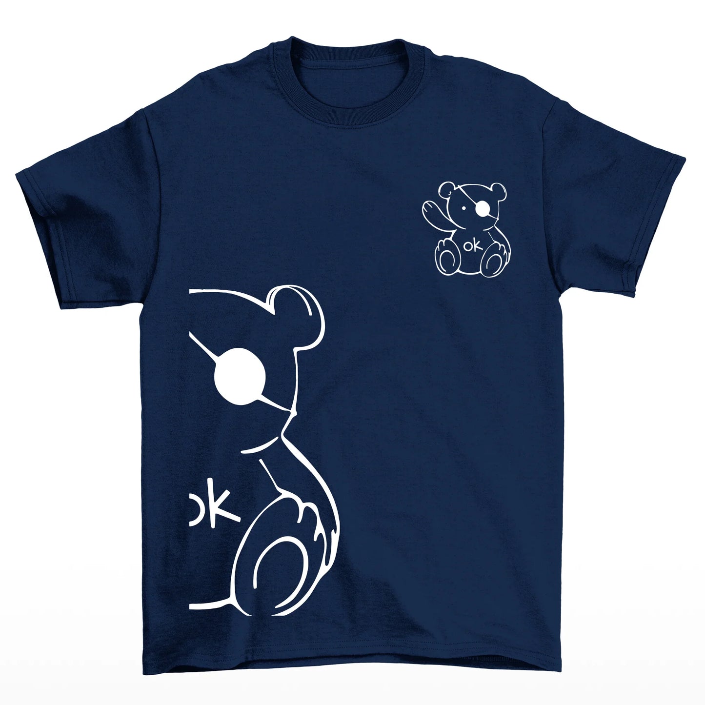 Camiseta Básica Feminina azul marinho Com Estampa Ursinho Acenando - Azul Marinho