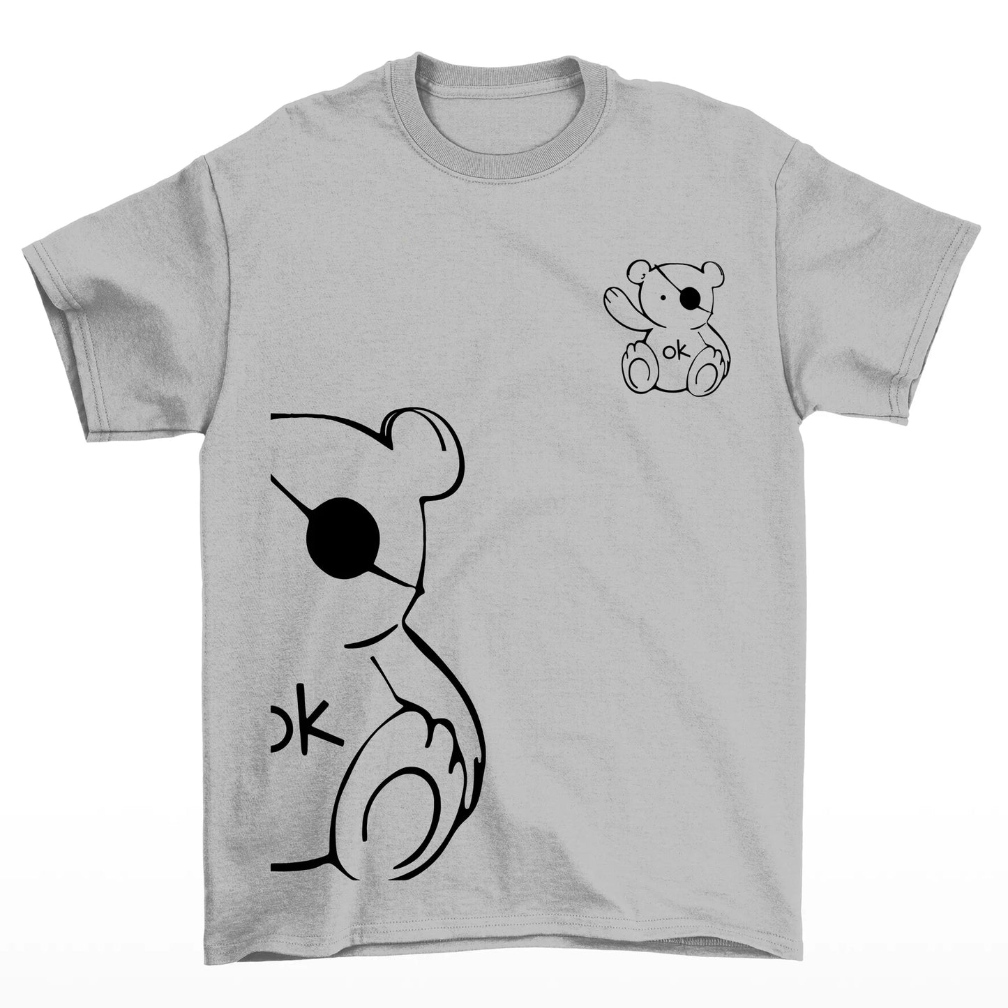 Camiseta Básica Feminina cinza com Estampa Ursinho Acenando - Cinza