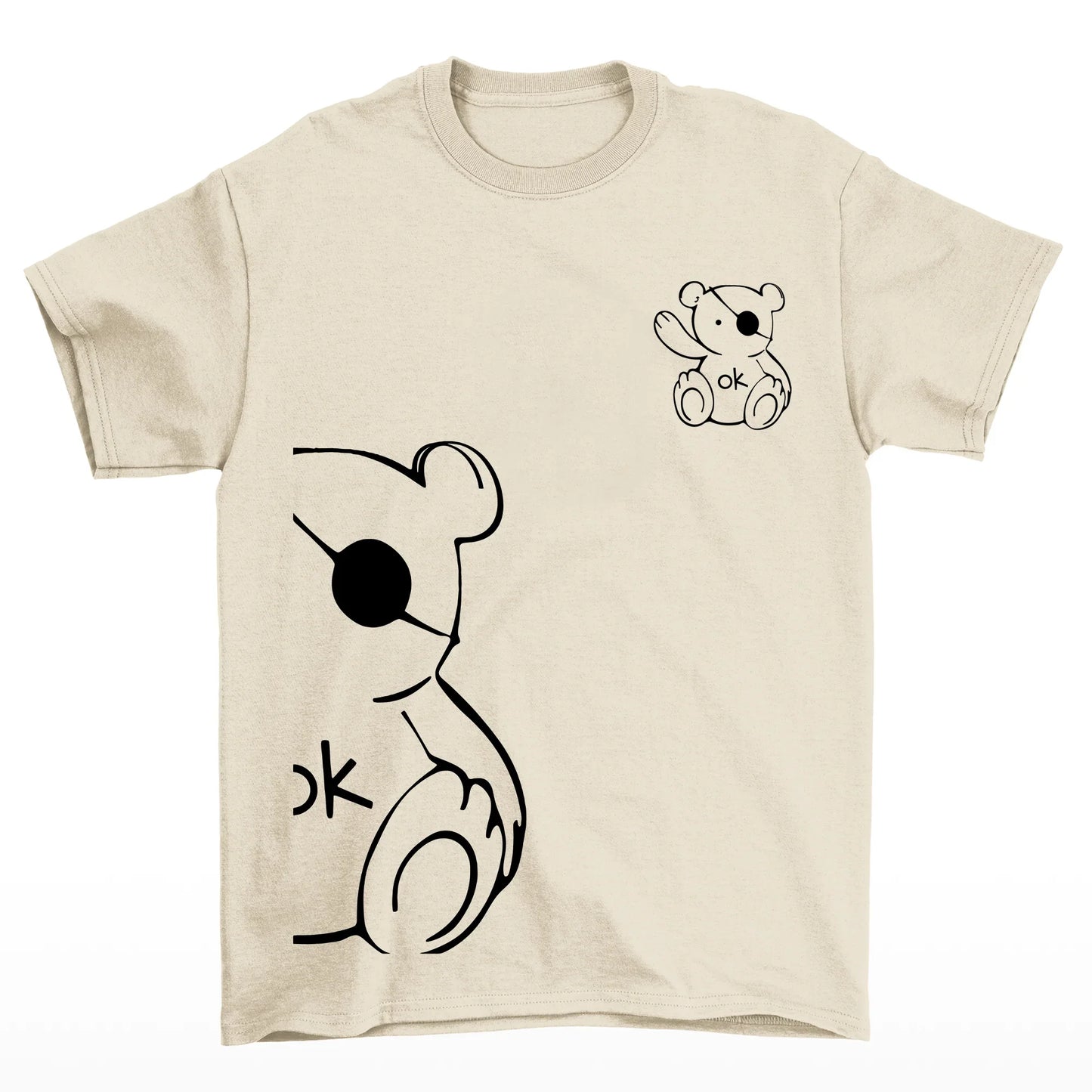 Camiseta Básica Feminina pérola com Estampa Ursinho Acenando - Pérola