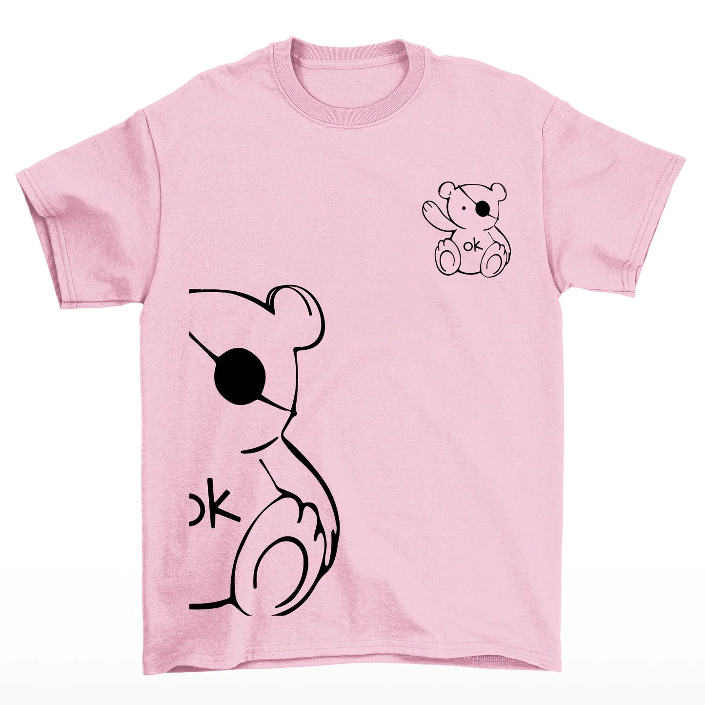 Camiseta Básica Feminina rosa bebê Com Estampa Ursinho Acenando - Rosa Bebê