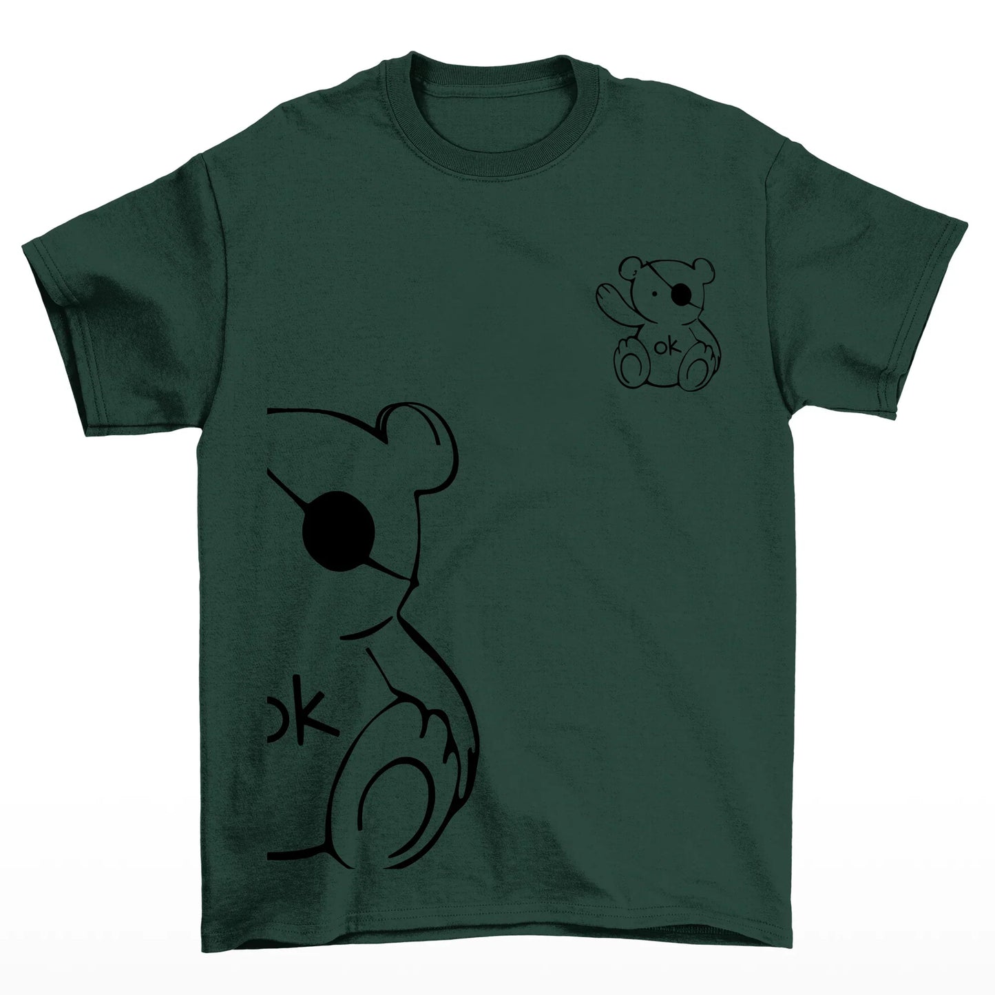 Camiseta Básica Feminina verde Com Estampa Ursinho Acenando - Verde