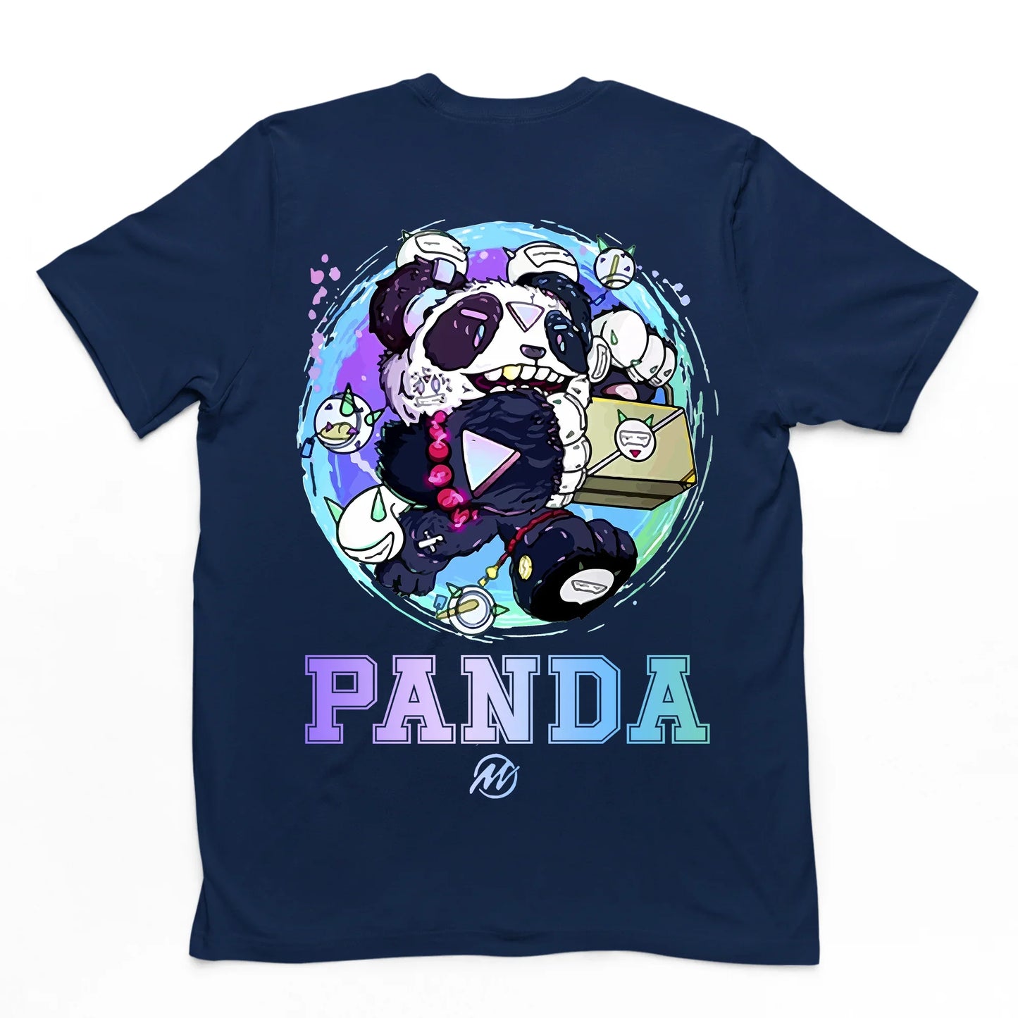 camiseta básica com estampa panda mecanico - Azul Marinho