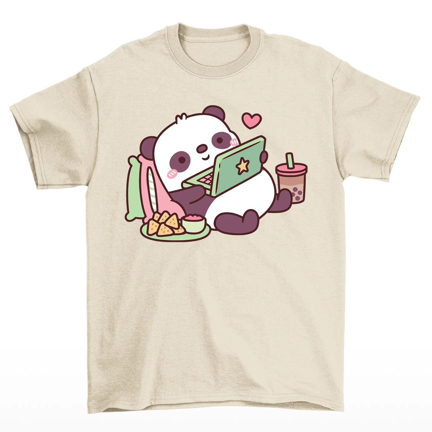 Camiseta básica com estampa panda preguiçoso - Pérola