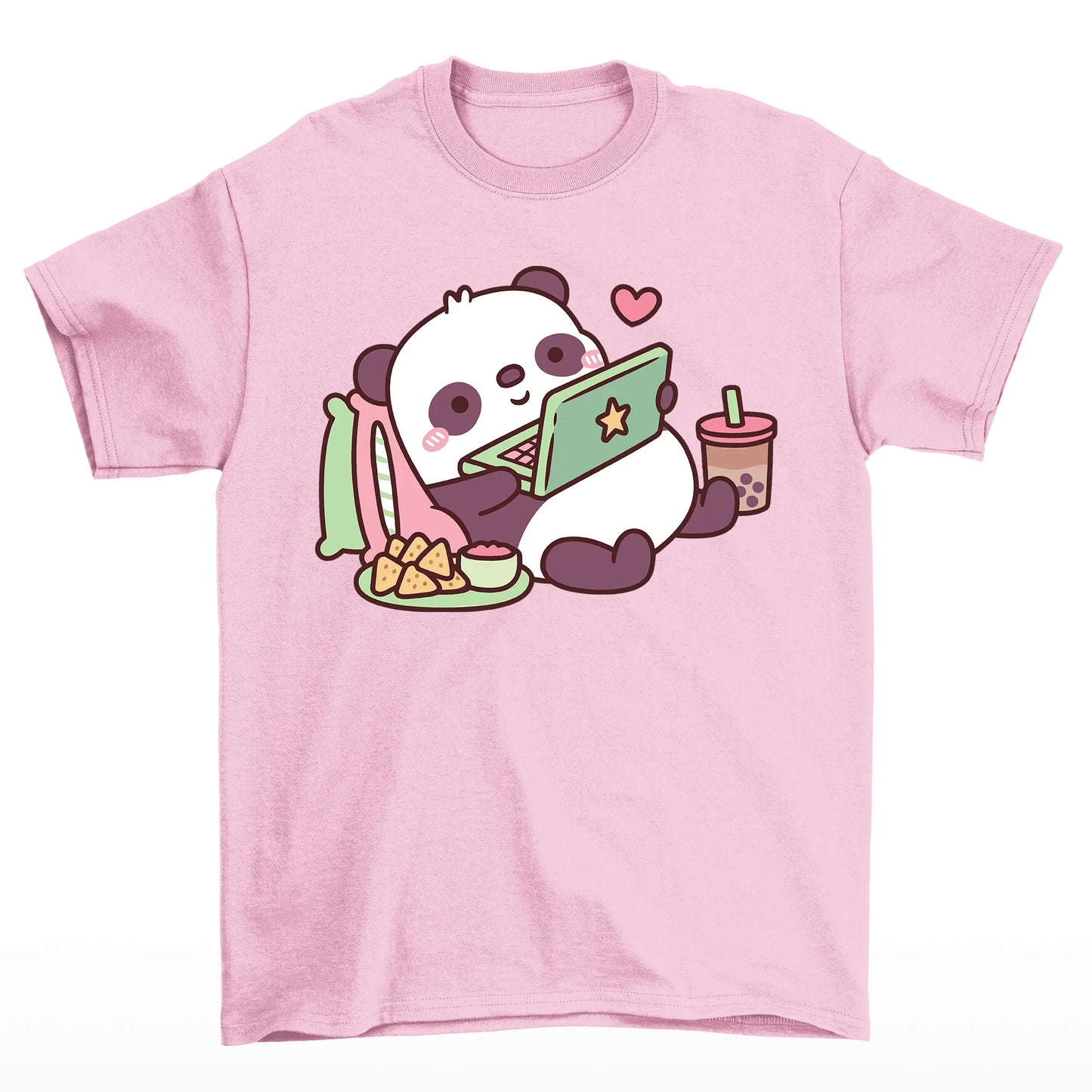 Camiseta básica com estampa panda preguiçoso -Rosa Bebê