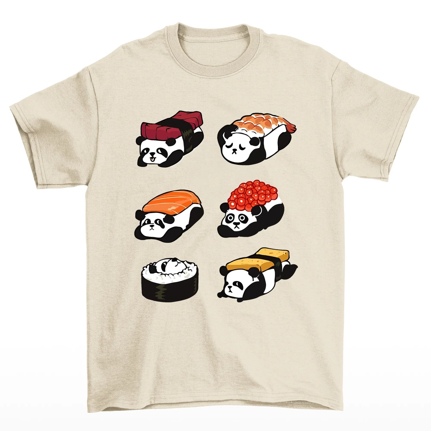 Camiseta básica com pandas dentro de sushis comida japonesas - Pérola