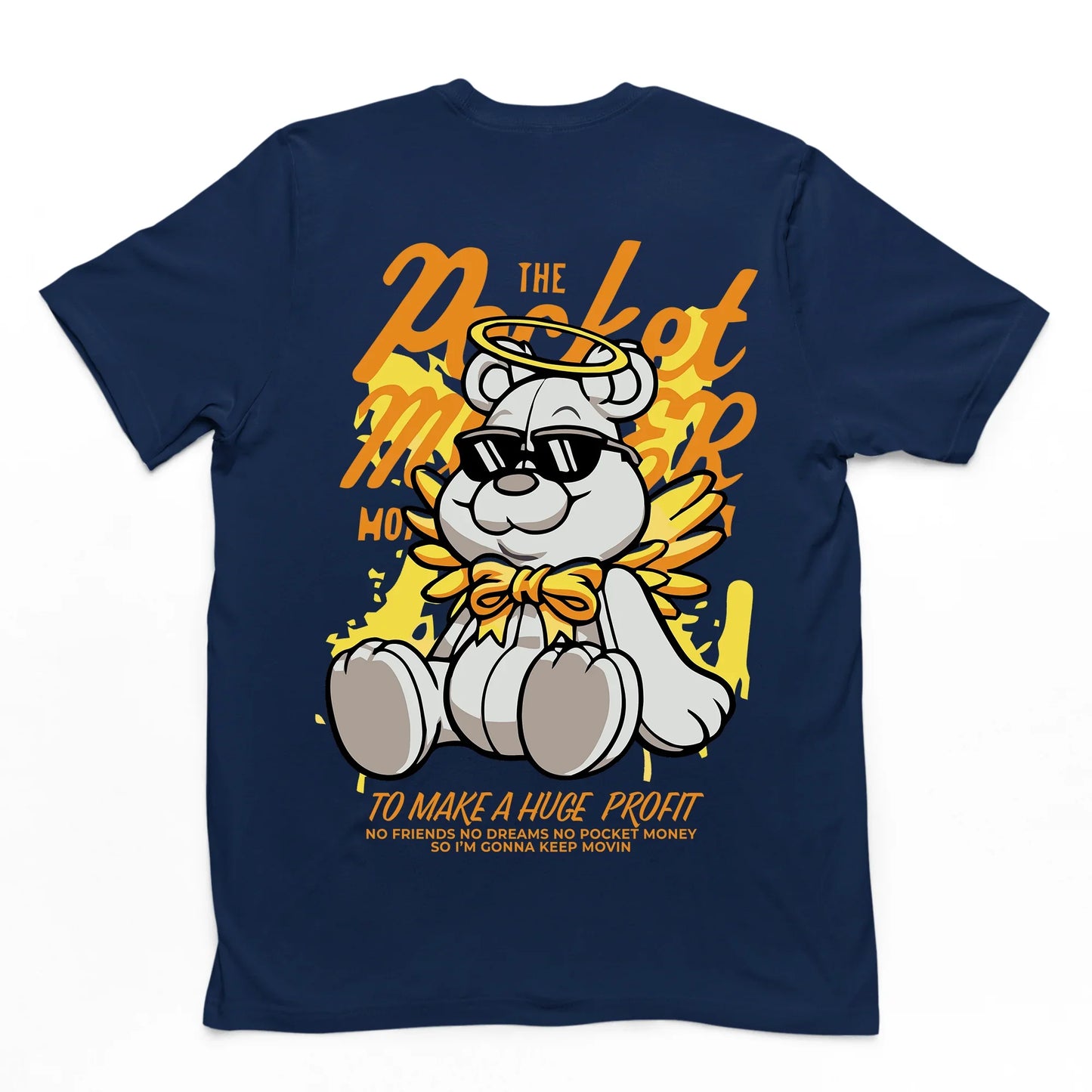 Camiseta Básica azul marinho Com Estampa Ursinho Anjo Sentado - Azul marinho