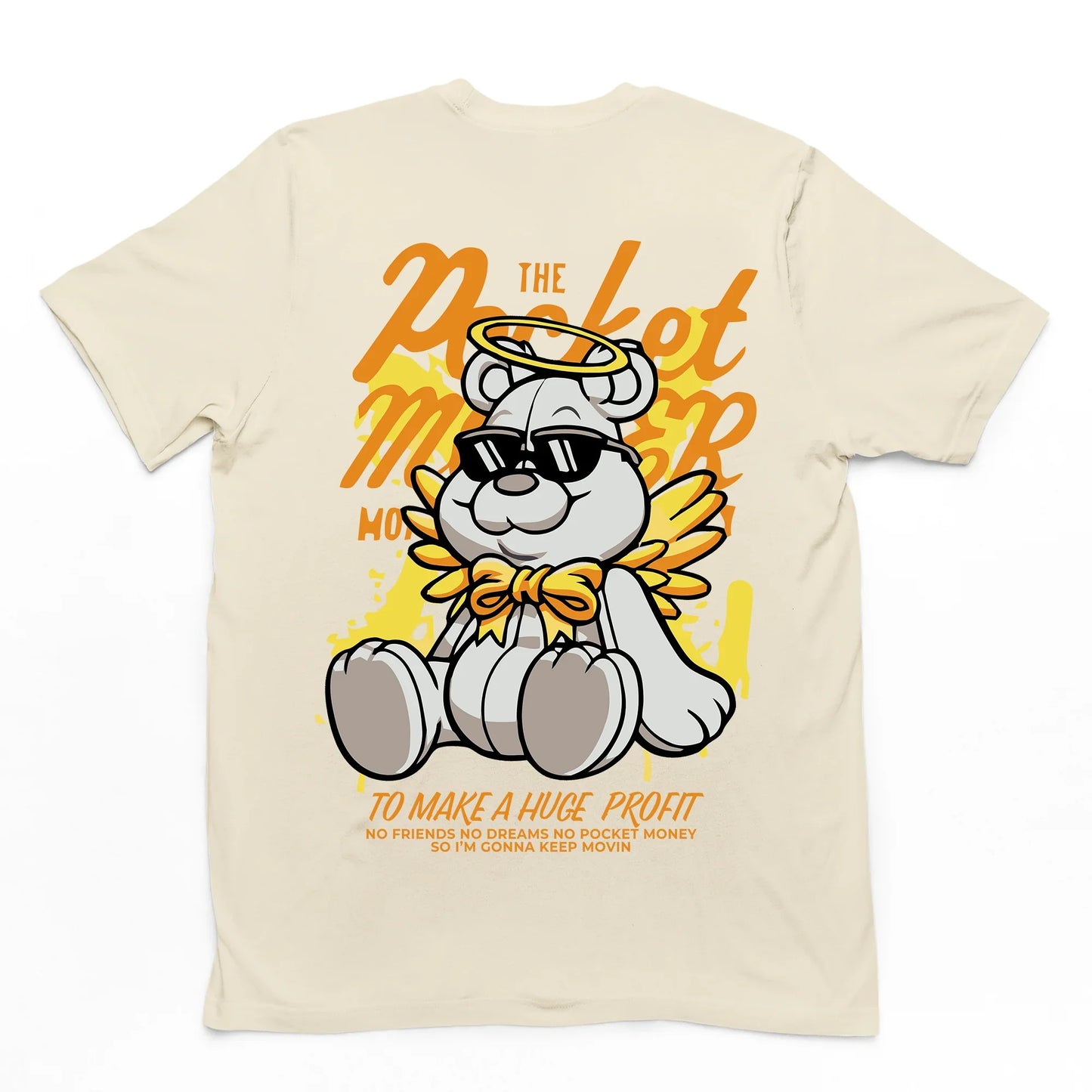 Camiseta Básica pérola Com Estampa Ursinho Anjo Sentado - Pérola