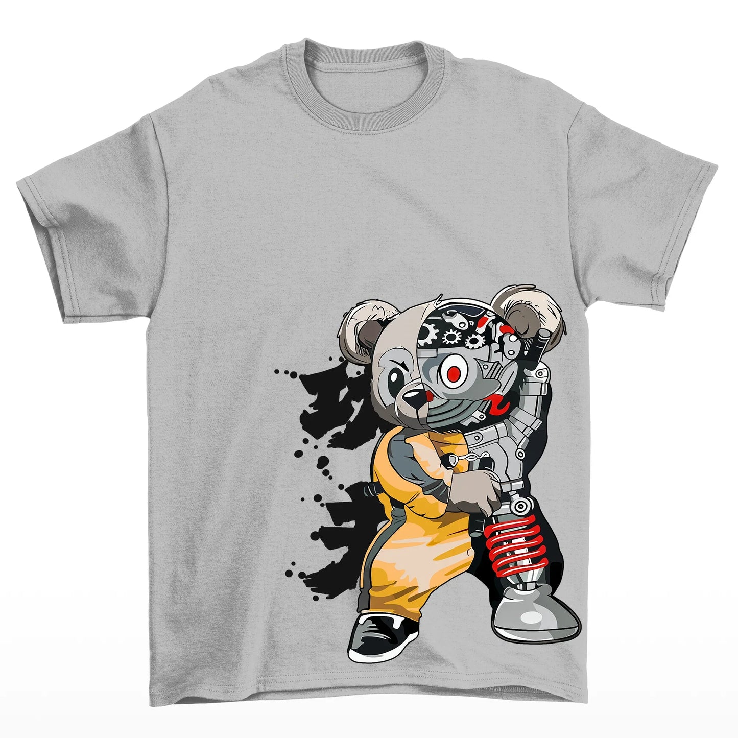 Camiseta Básica Cinza Unissex Com Estampa Ursinho Robo - Cinza