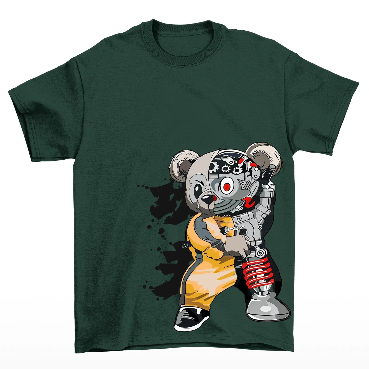 Camiseta Básica Verde Unissex Com Estampa Ursinho Robo - Verde