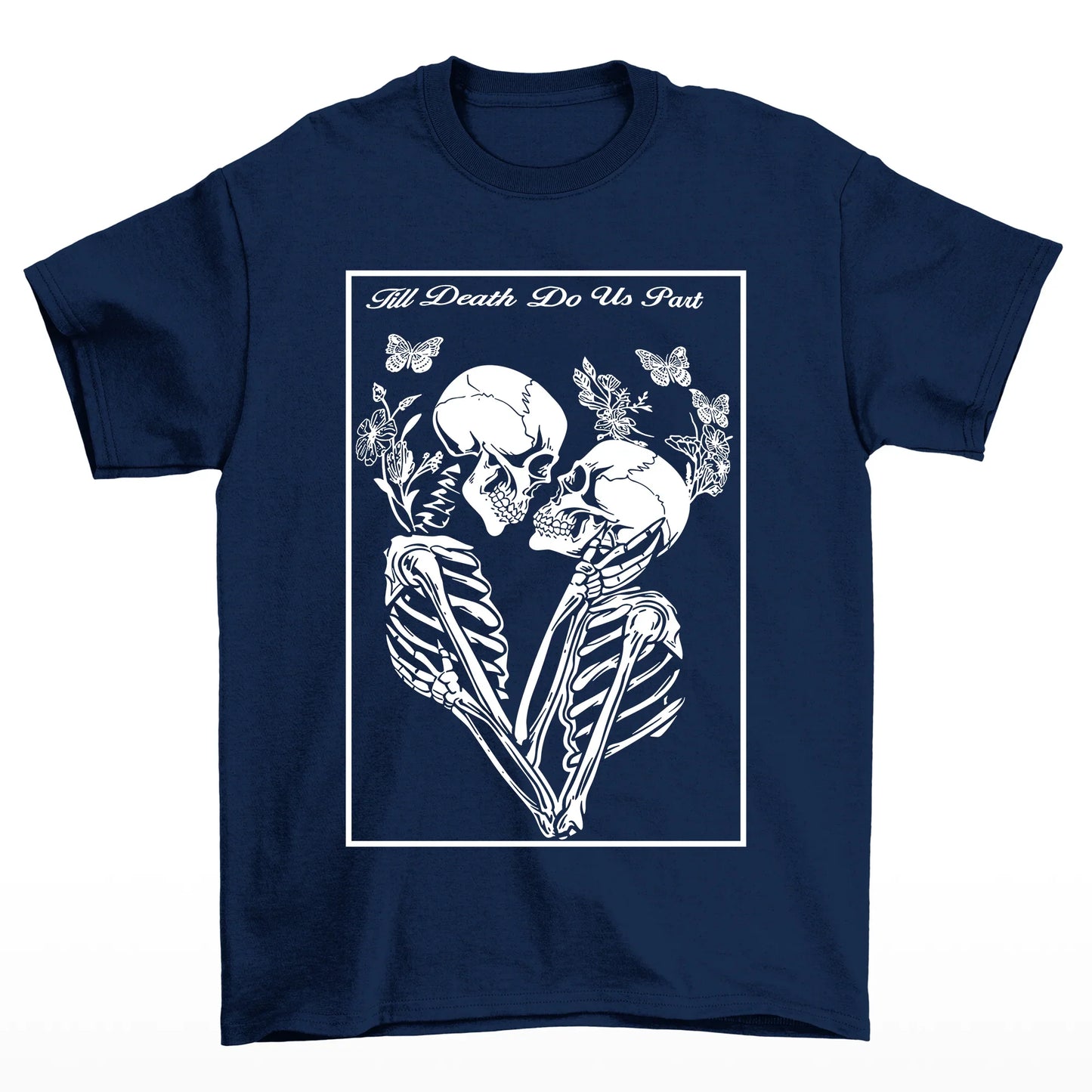 camiseta básica caveiras romanticas- Azul-marinho