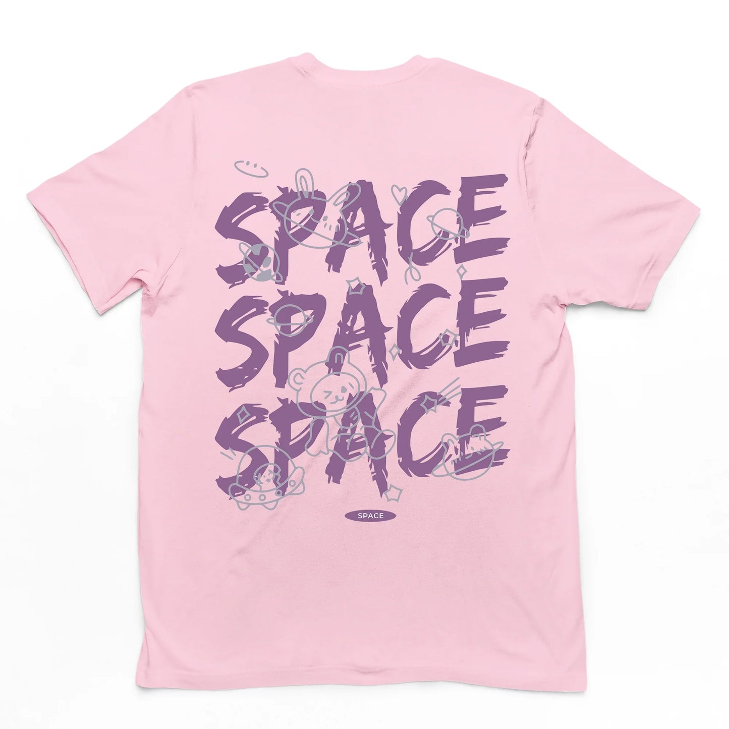 Camiseta Básica Space Space Bear - rosa bebê