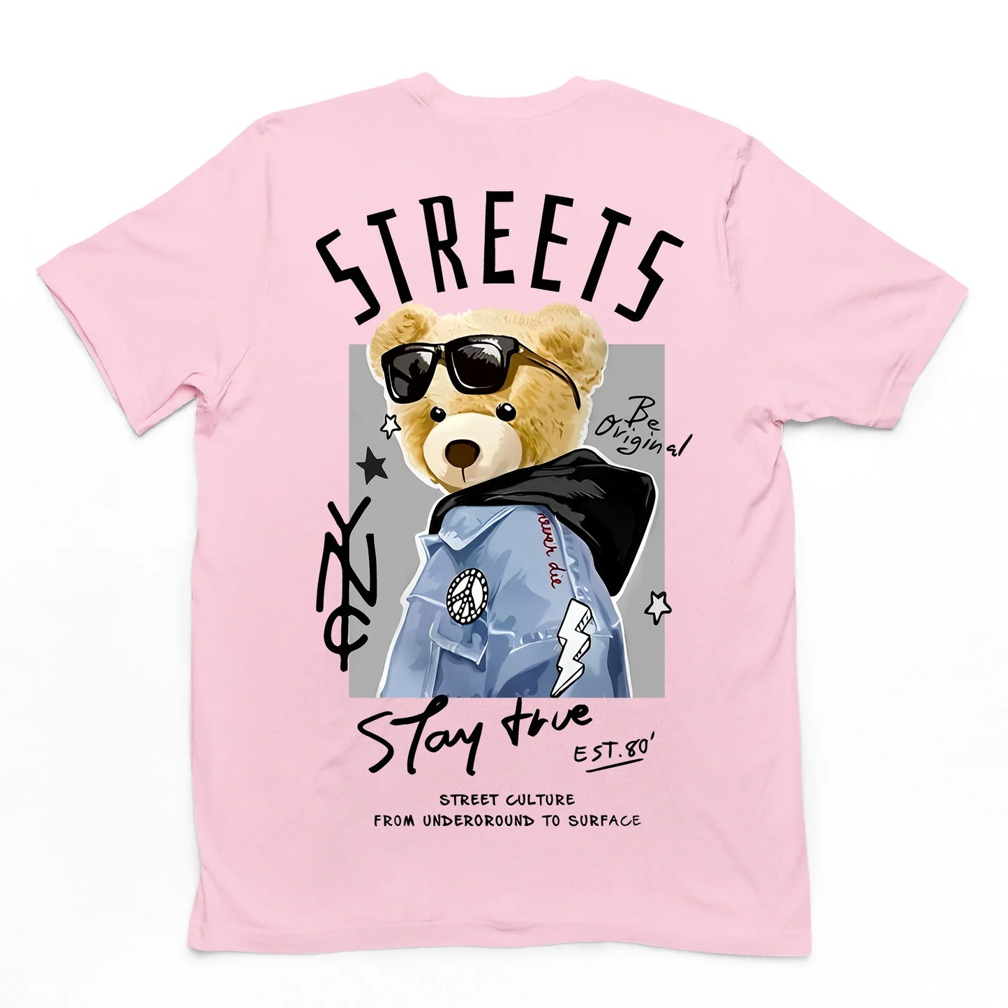 Camiseta Básica Algodão Streets Bear- Rosa Bebê