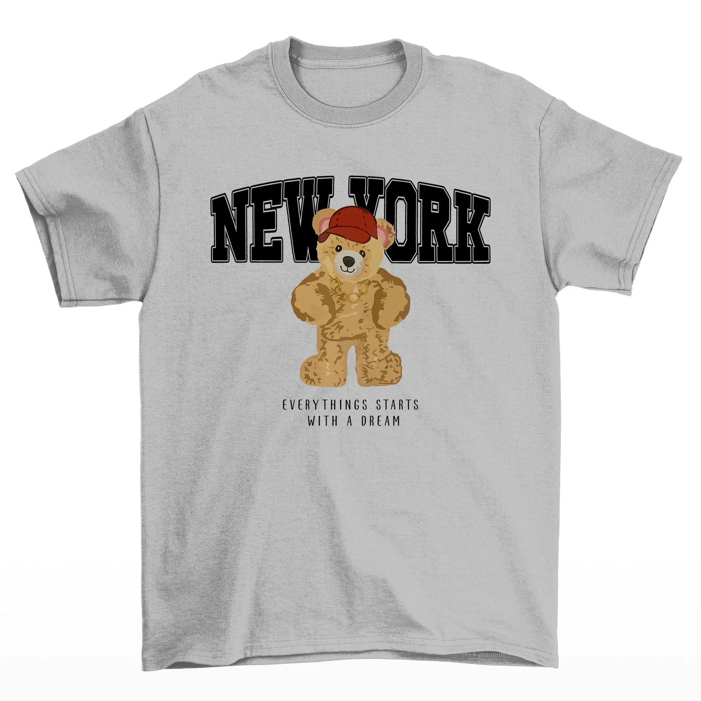 Camiseta Básica Feminina Ted Bear New York- Cinza