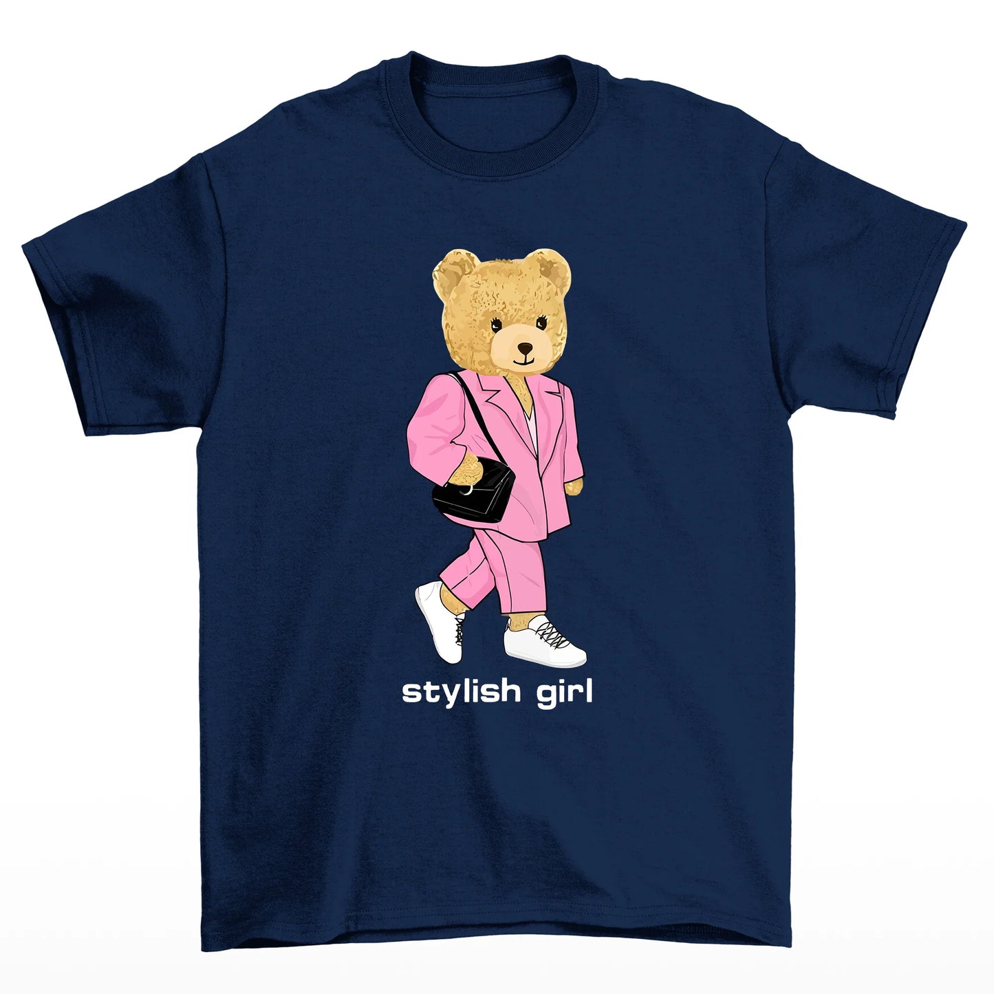 camiseta básica azul marinho ursinha de bolsa -Azul Marinho