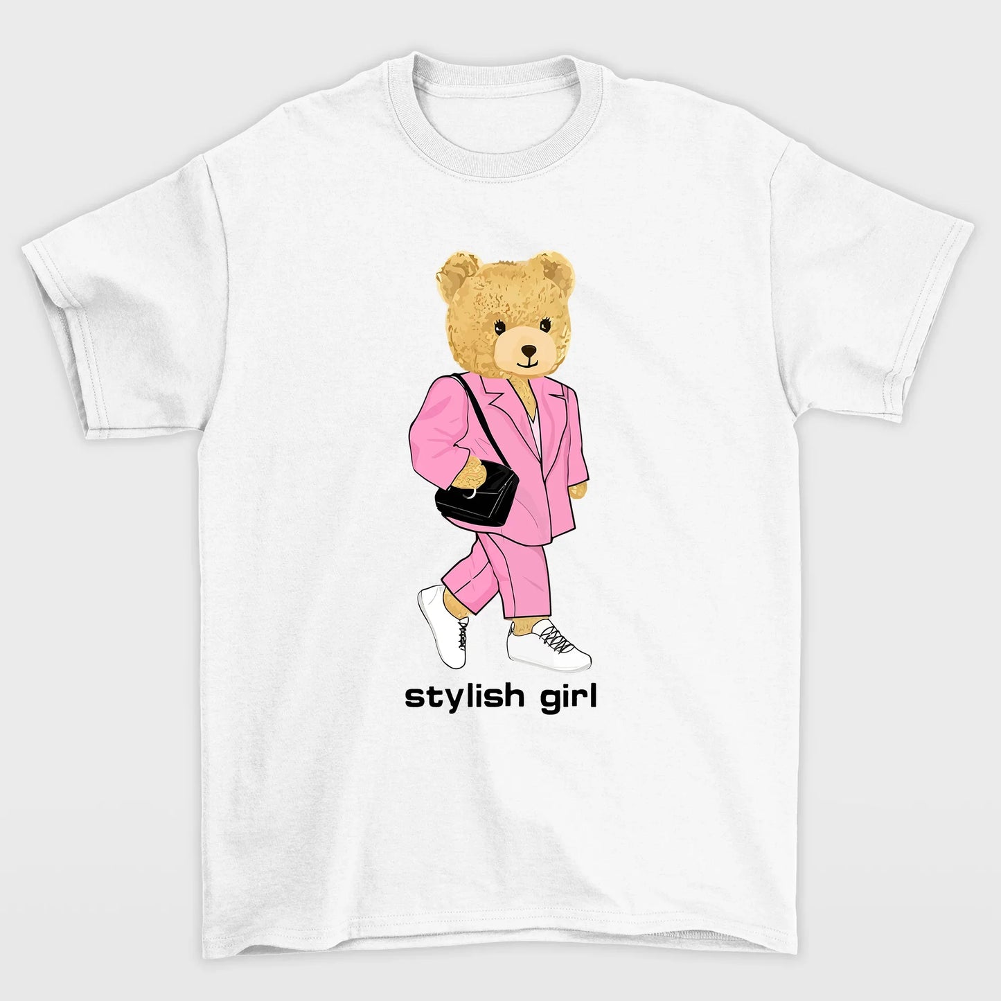 camiseta básica branca ursinha de bolsa - Branco