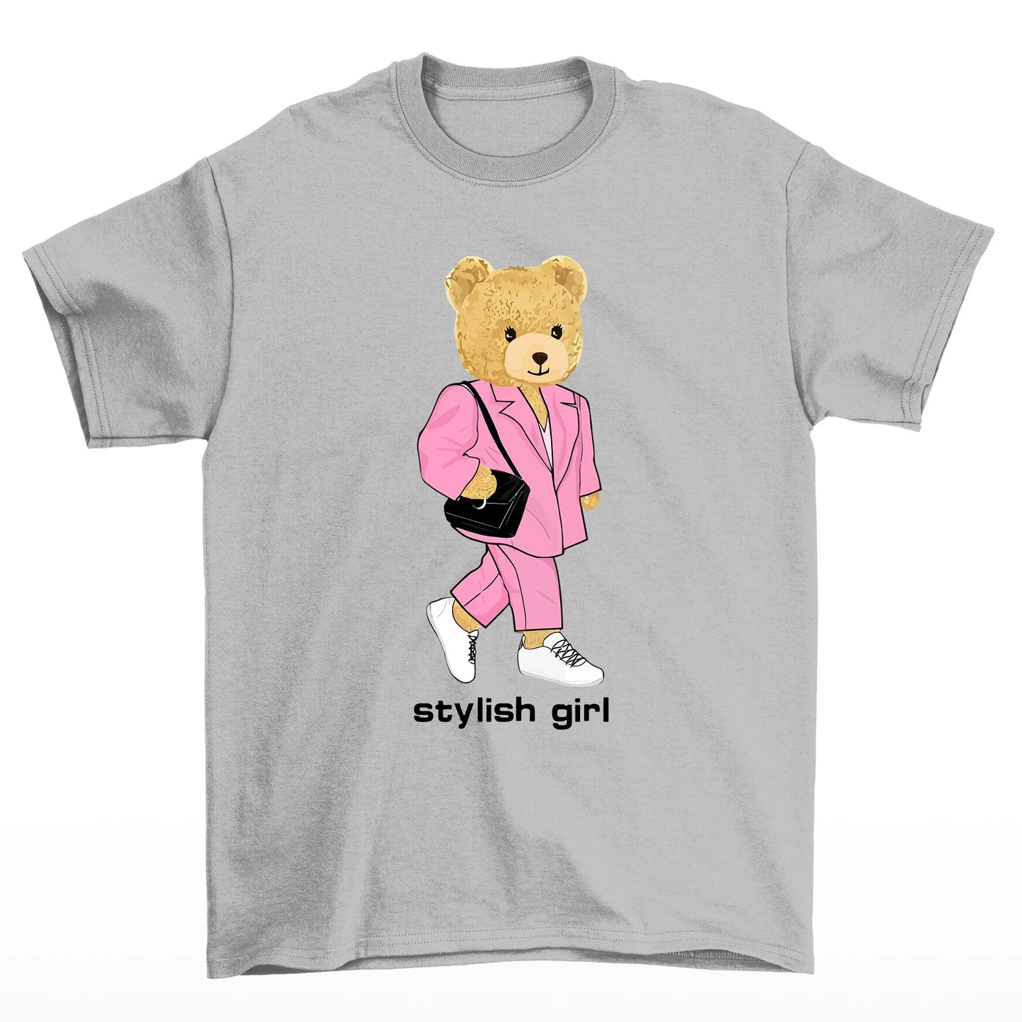 camiseta básica cinza ursinha de bolsa - Cinza