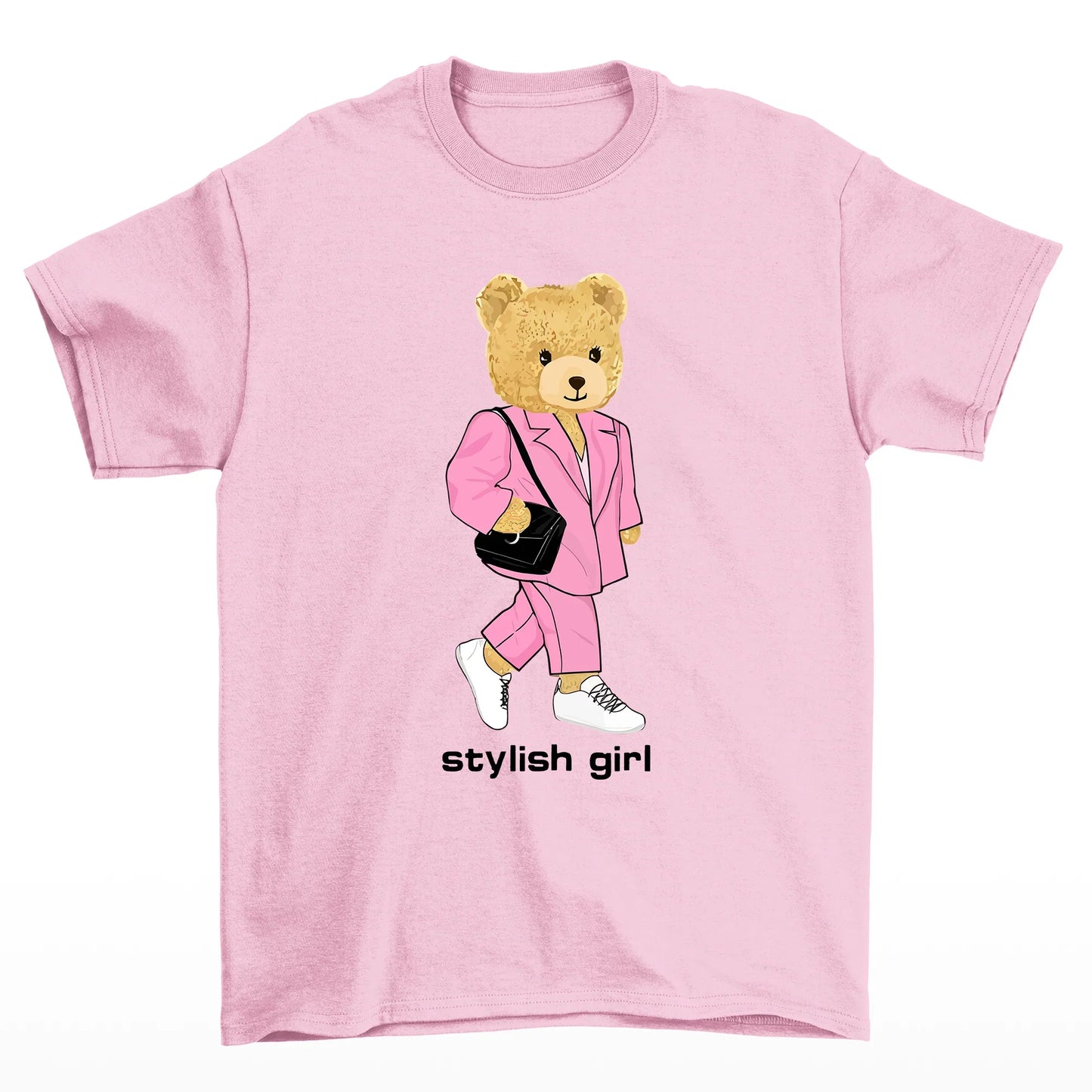 camiseta básica rosa bebê ursinha de bolsa - Rosa Bebê