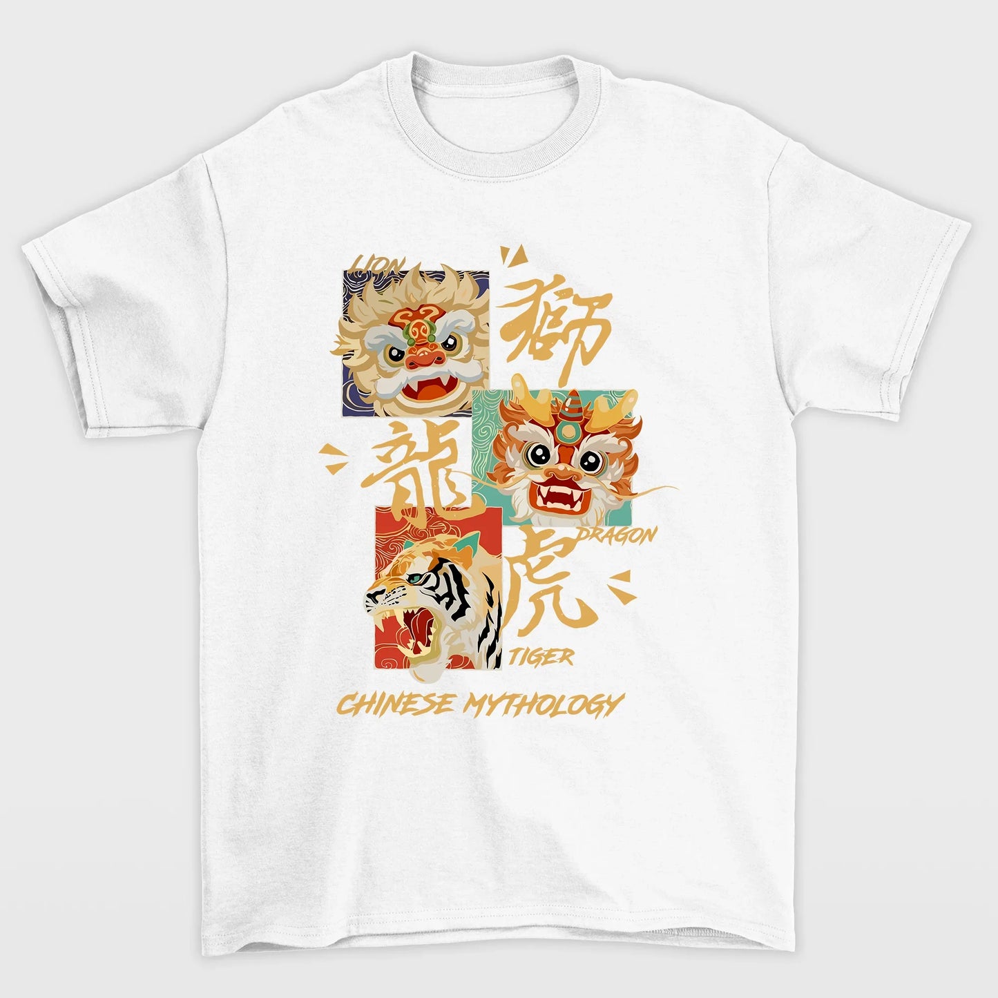Camiseta Básica Unissex Chinese Mythology Beast - Branco