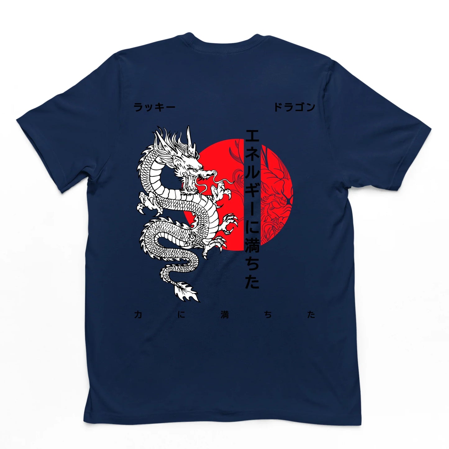 Camiseta Básica Unissex Dragão Japonês Style - Azul Marinho