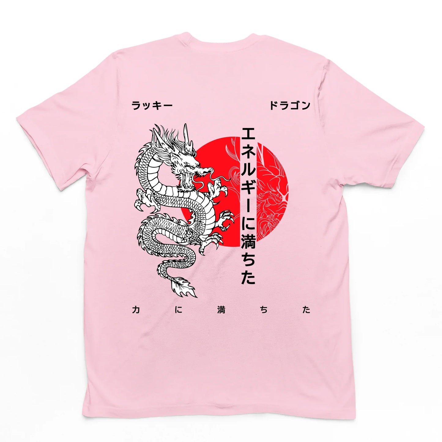 Camiseta Básica Unissex Dragão Japonês Style - Rosa Bebê