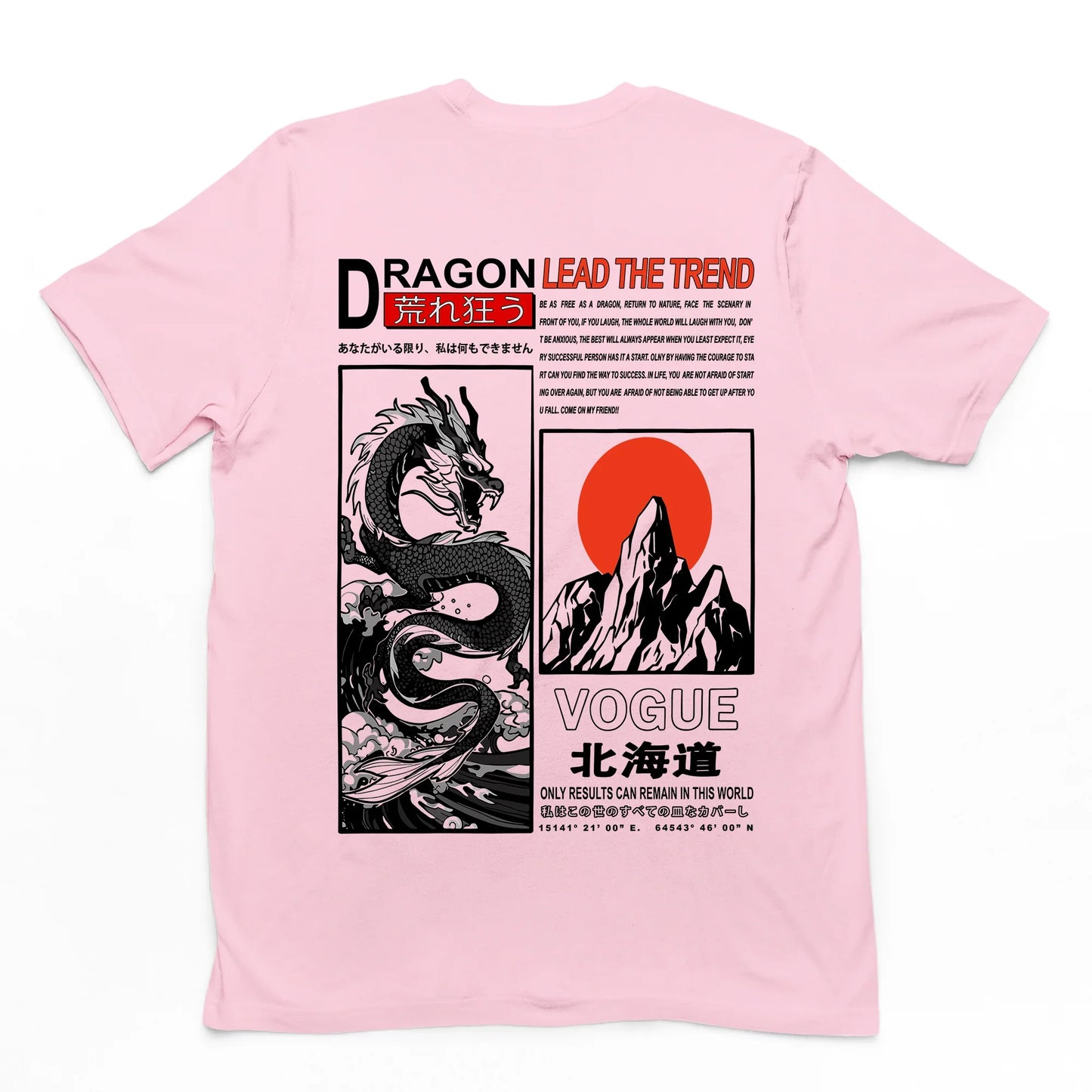 Camiseta Básica Unissex Dragon Lead The Trend Japão Costas - Rosa Bebê