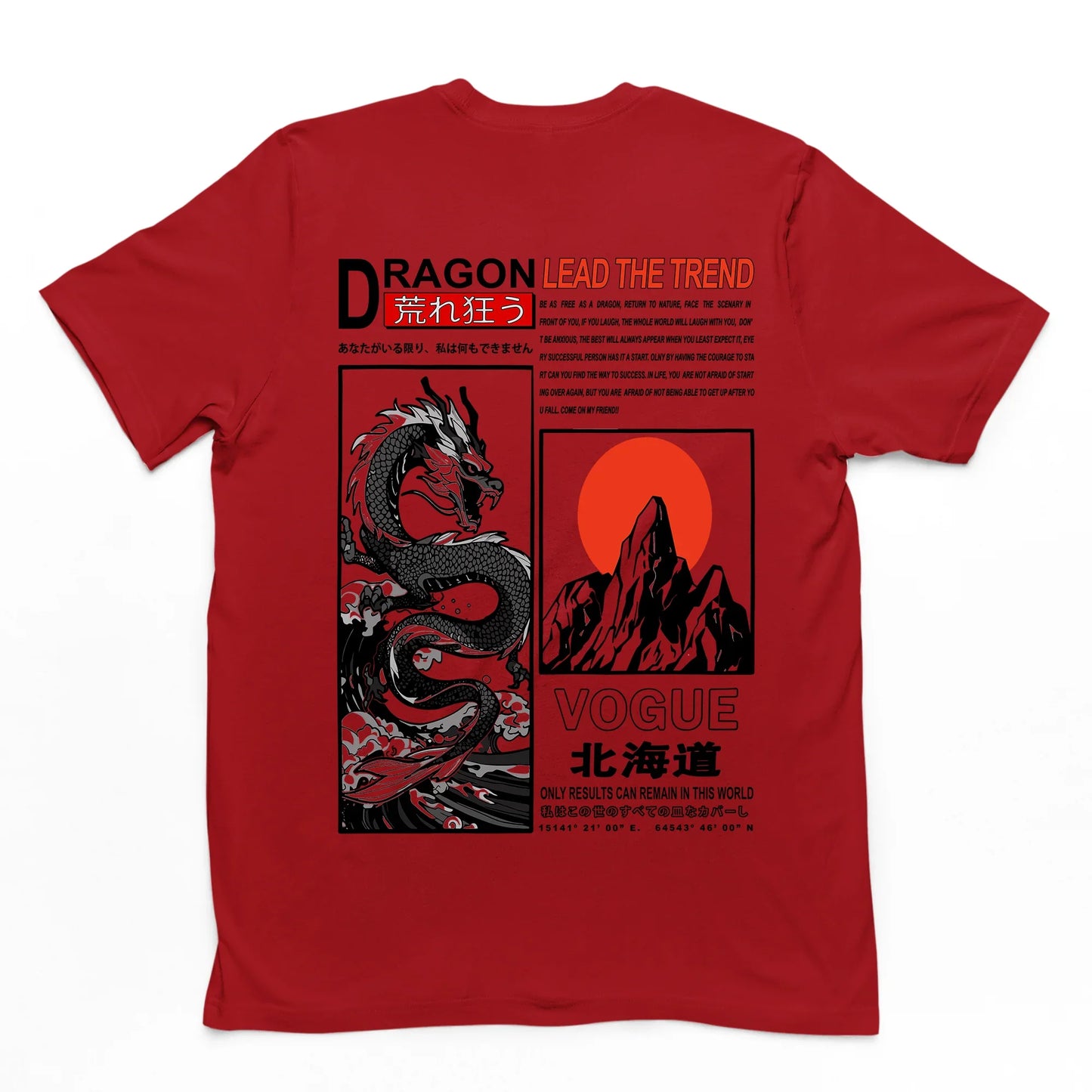 Camiseta Básica Unissex Dragon Lead The Trend Japão Costas - Vermelho