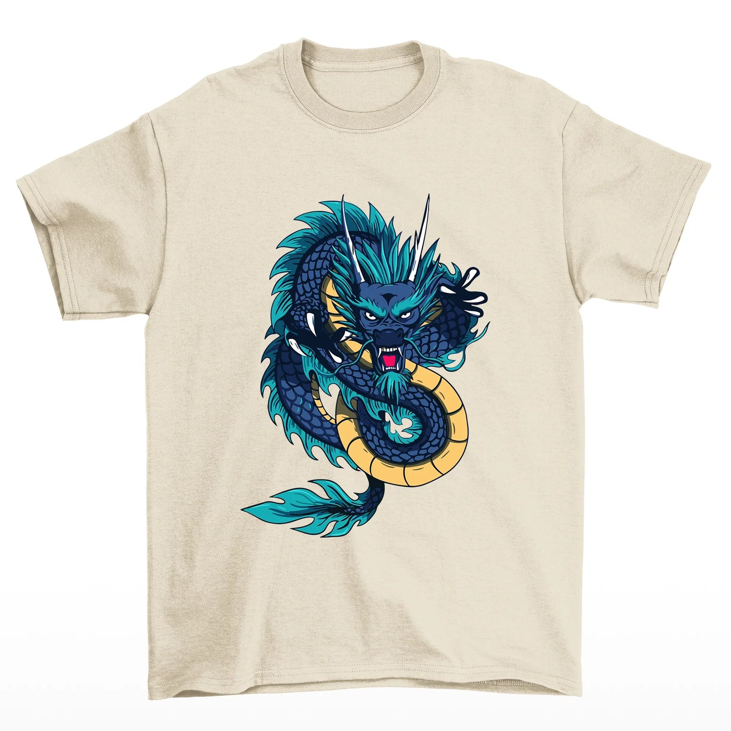 Camiseta Básica Unissex Dragon Print Japonêse - Pérola
