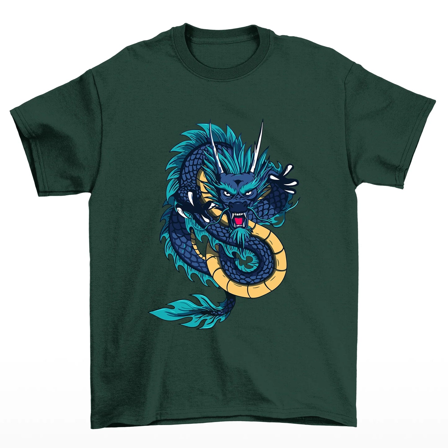 Camiseta Básica Unissex Dragon Print Japonêse - Verde