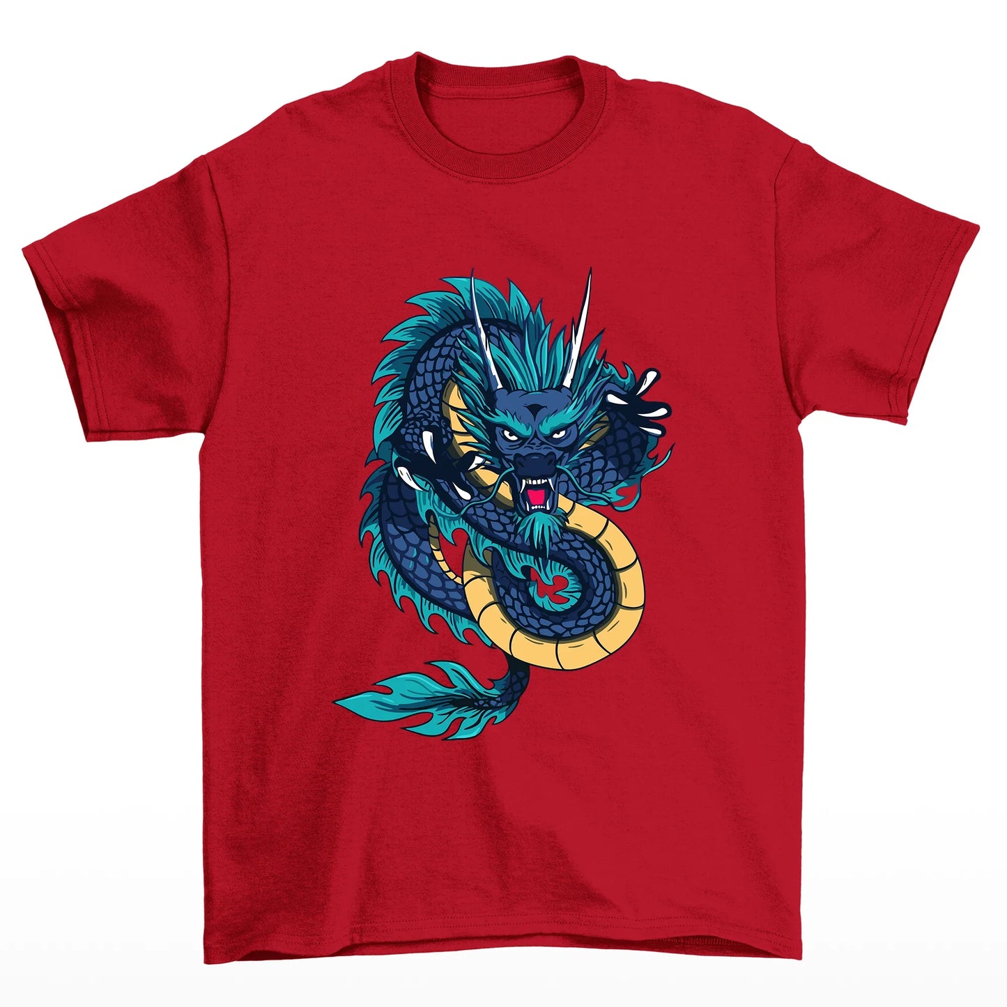 Camiseta Básica Unissex Dragon Print Japonêse - Vermelho
