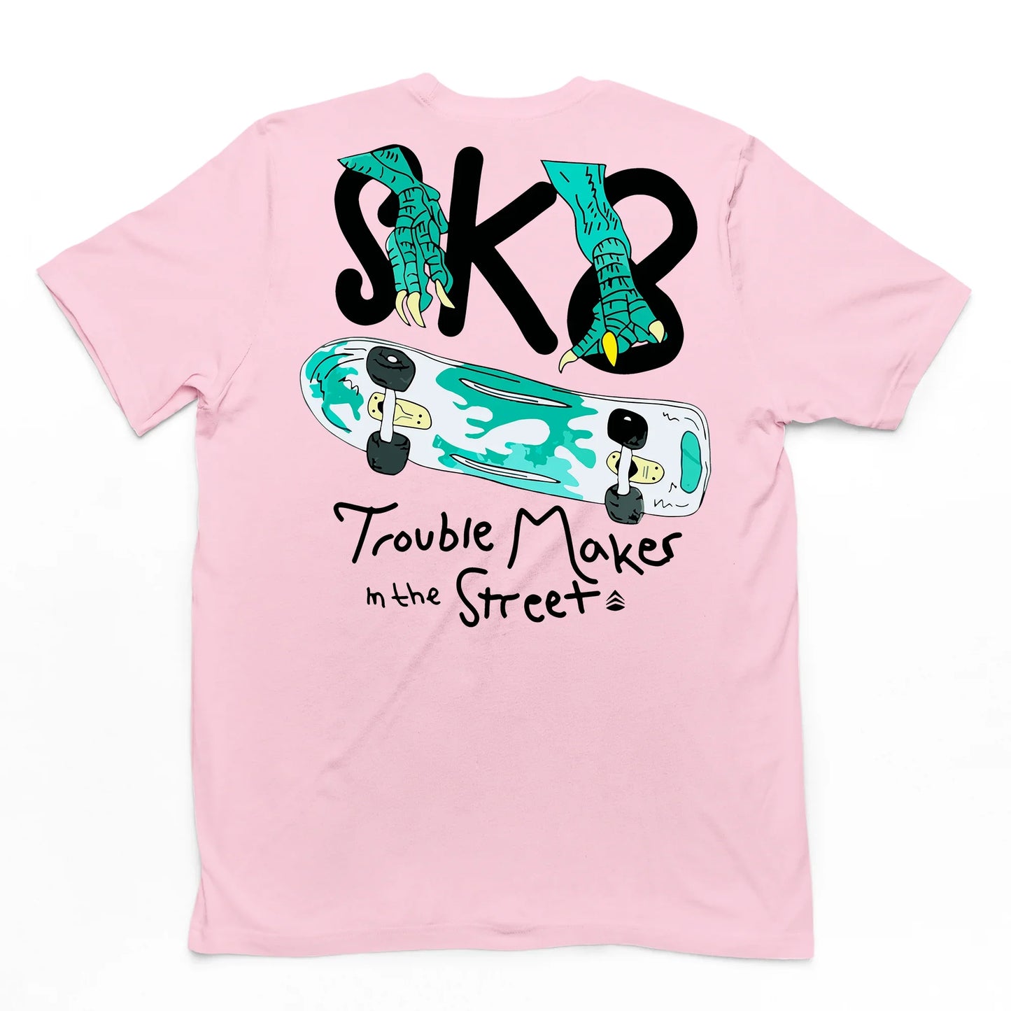 Camiseta Básica Unissex Com Estampa SkateBoard- Rosa bebe