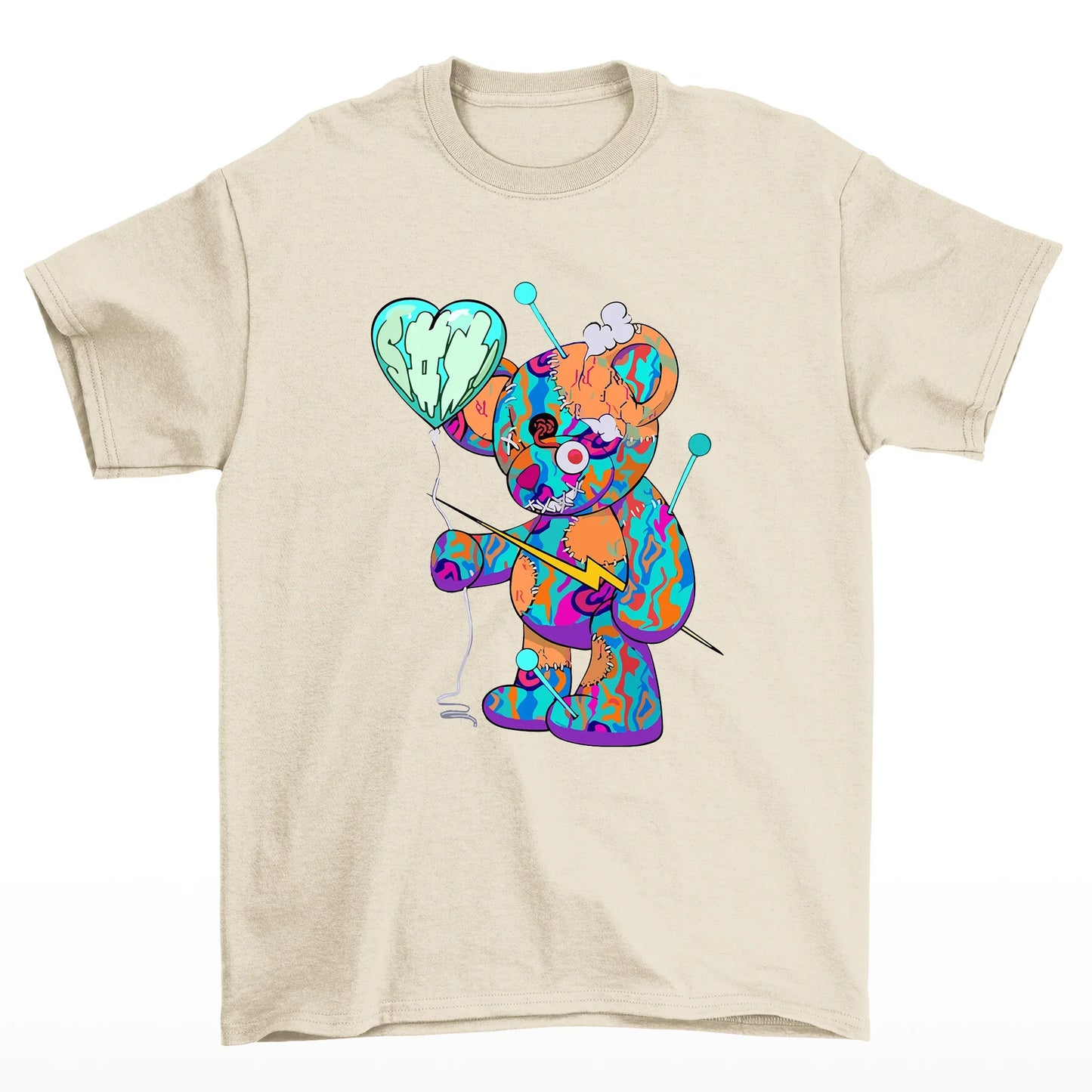 Camiseta Básica pérola Unissex Com Estampa Ursinho Segurando Balão De Coração - Pérola