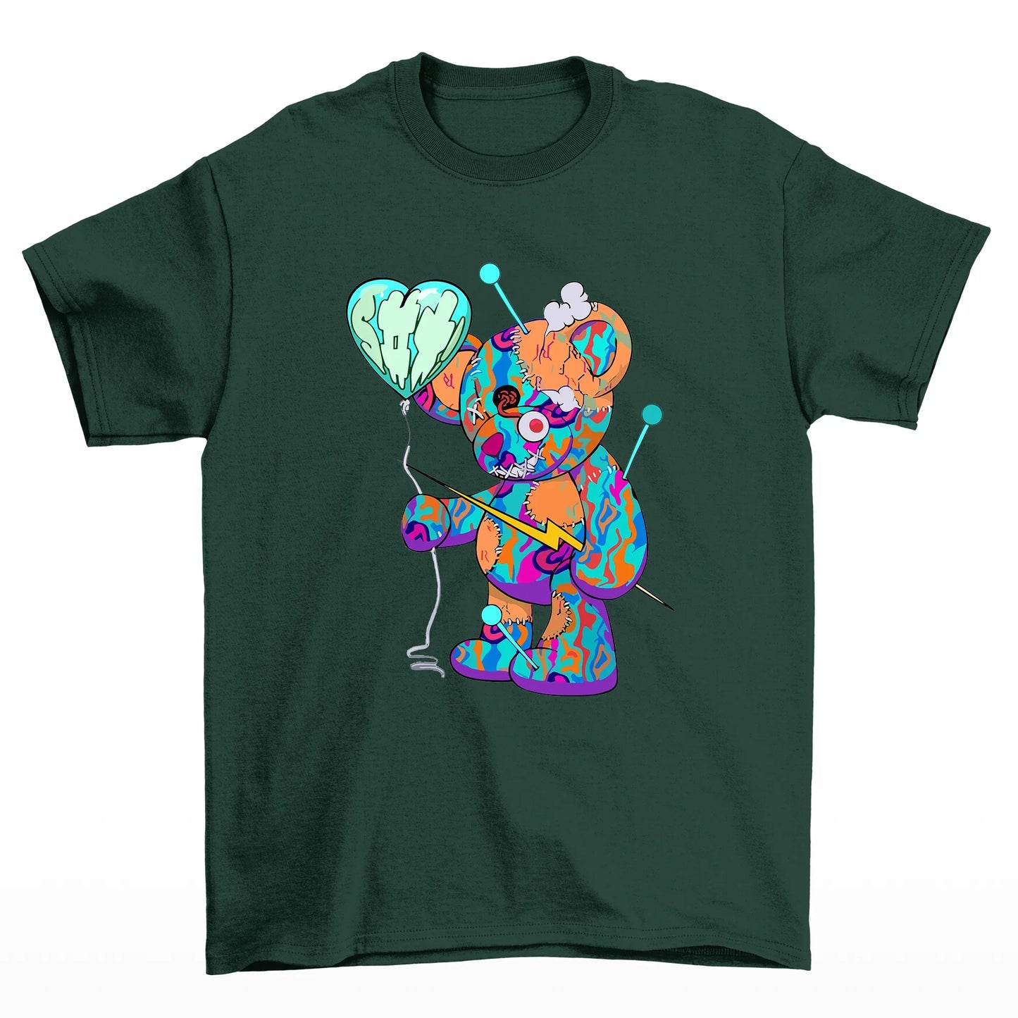 Camiseta Básica verde Unissex Com Estampa Ursinho Segurando Balão De Coração - Verde