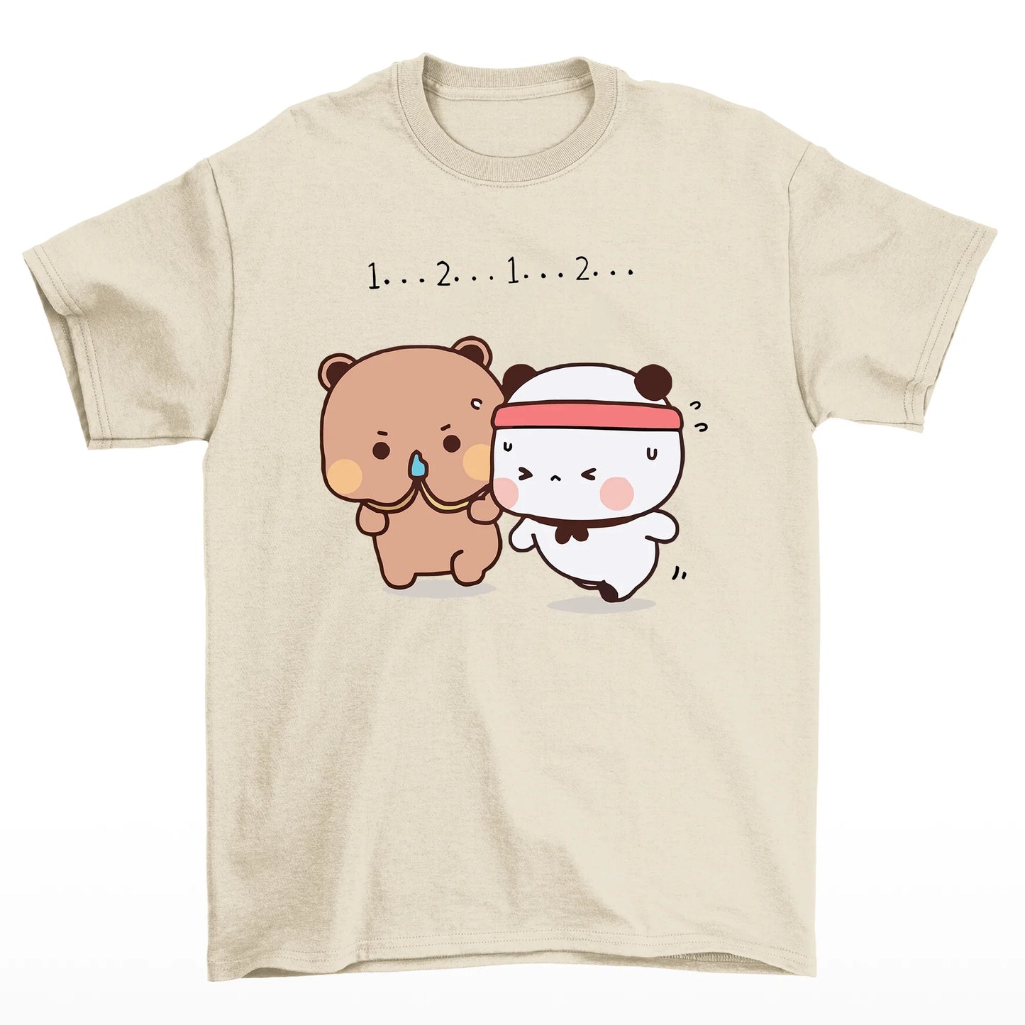 Camiseta básica pérola com estampa panda exercício - Pérola