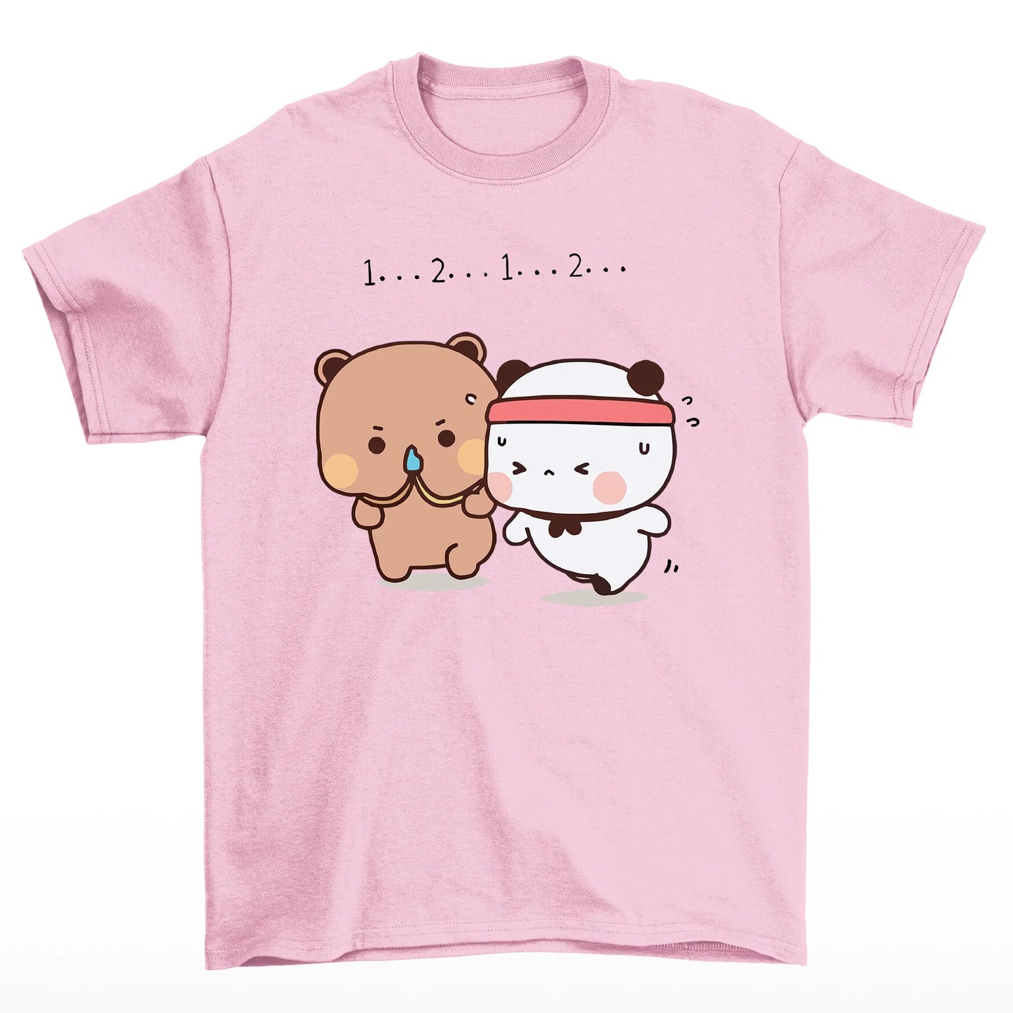 Camiseta básica rosa bebê com estampa panda exercício - Rosa Bebê