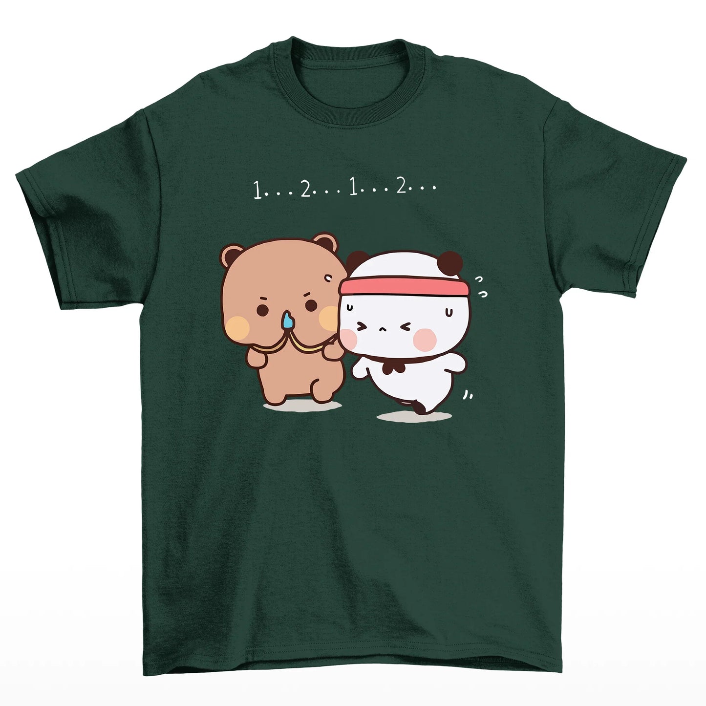 Camiseta básica verde com estampa panda exercício - Verde