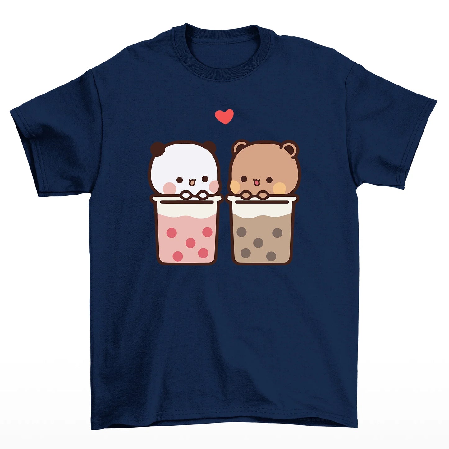 Camiseta Básica estampa de ursinhos no copo - Azul Marinho