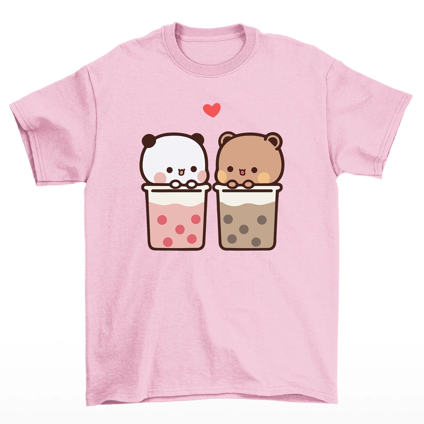 Camiseta Básica estampa de ursinhos no copo - Rosa Bebê