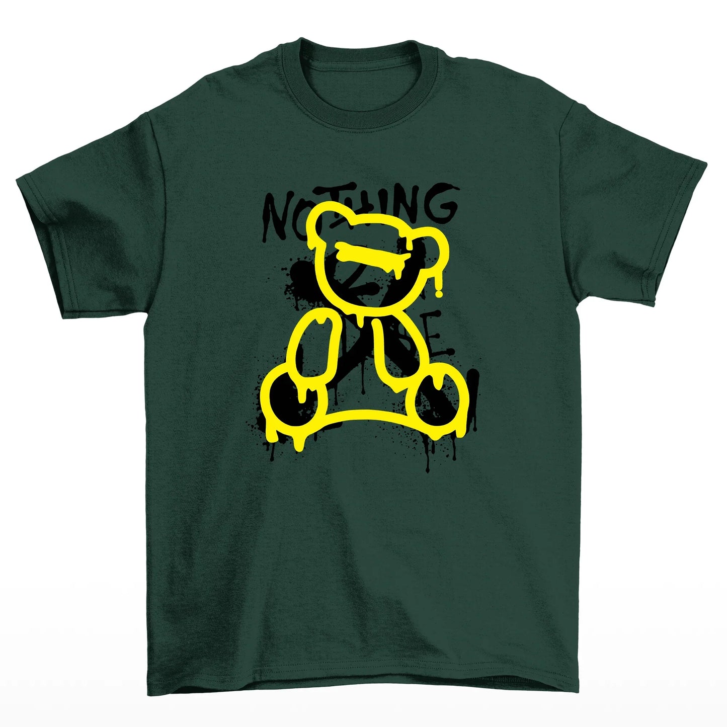 camiseta básica verde estampa de urso nothing