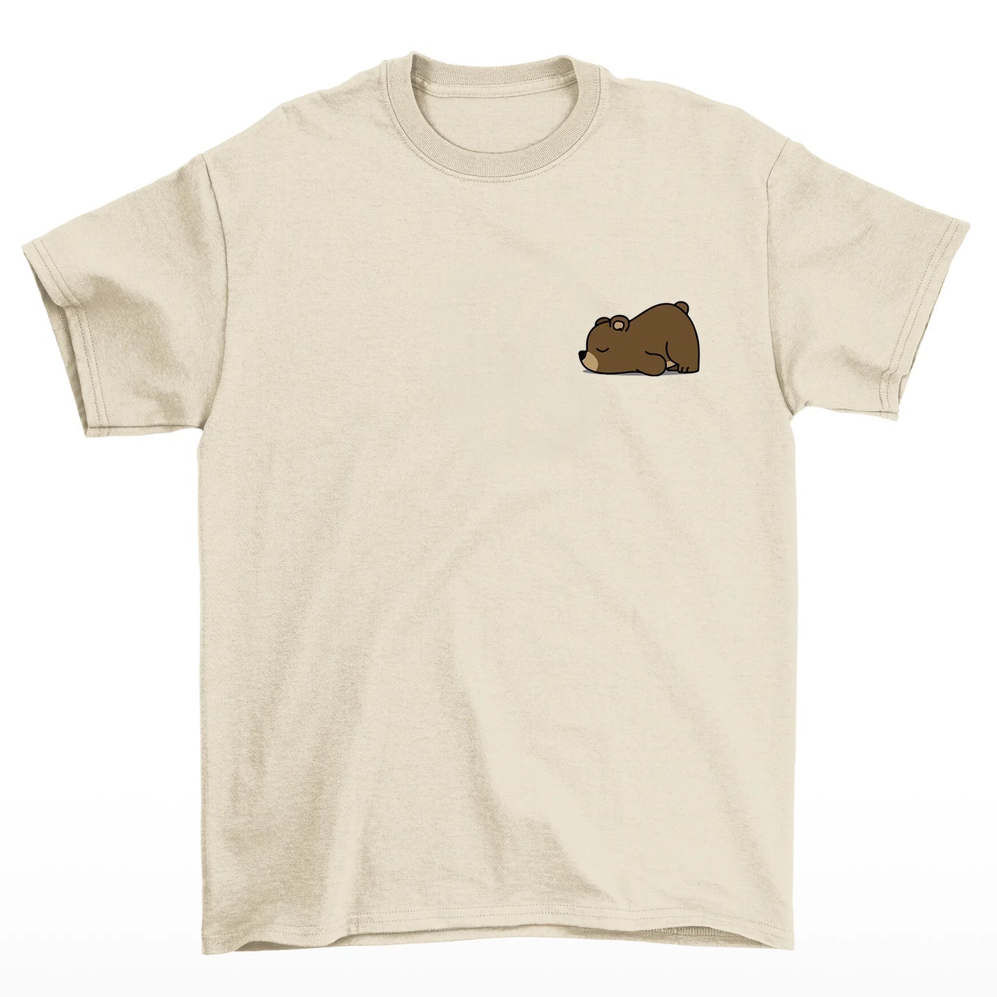 camiseta básica Pérola com estampa de urso dormindo